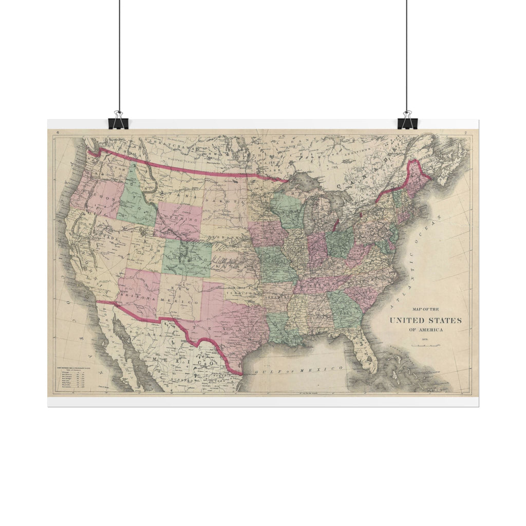 United States of America Historic Map (c. 1873) Rolled Poster | Vintage Map Wall Art
