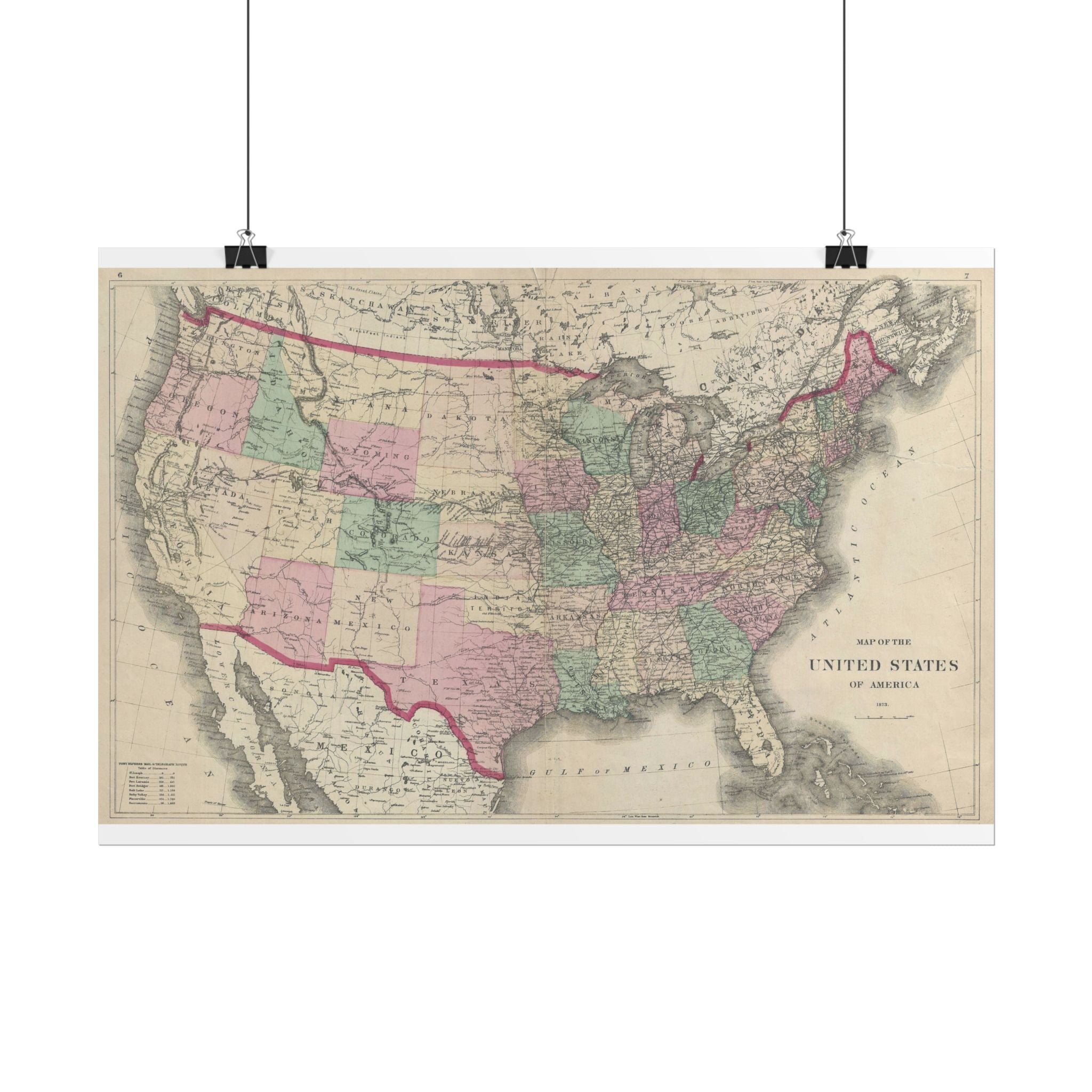 United States of America Historic Map (c. 1873) Rolled Poster | Vintage Map Wall Art
