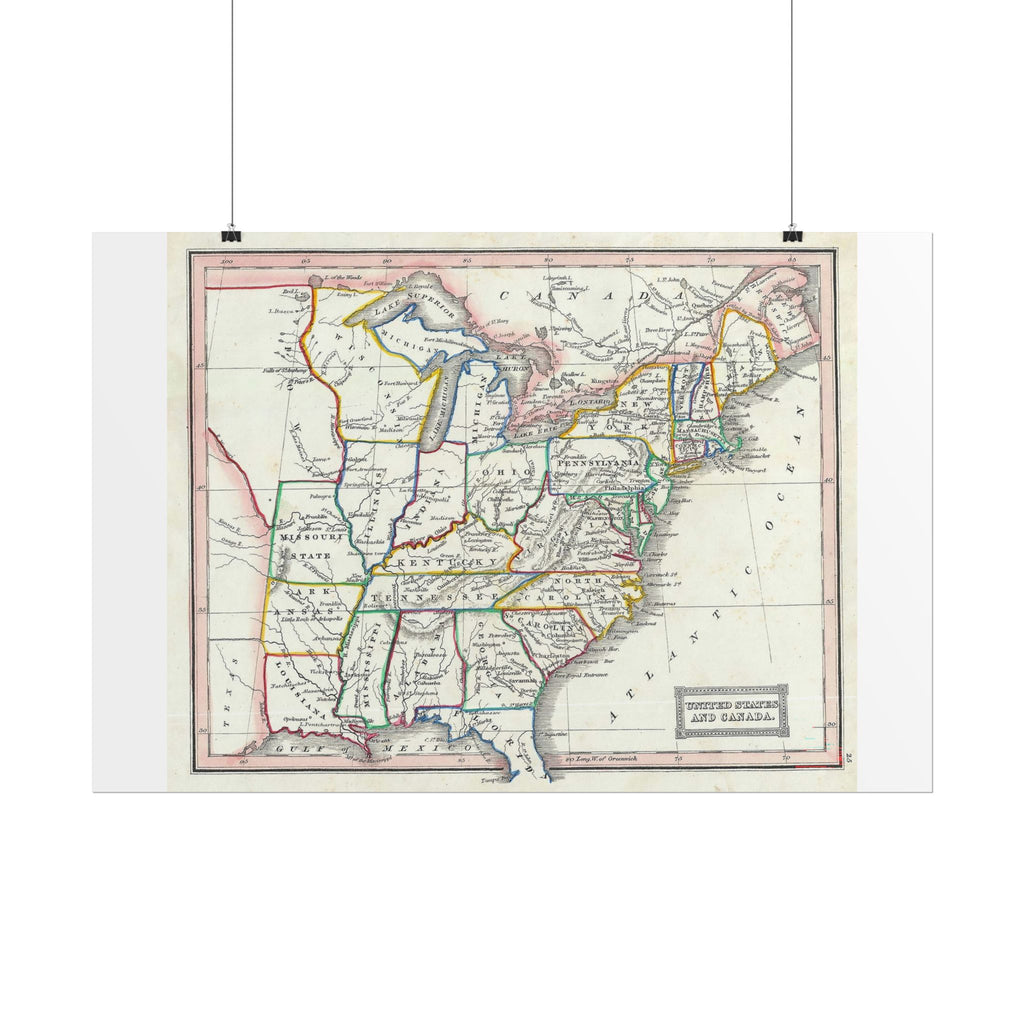 United States of America Historic Map (c. 1845) Rolled Poster | Vintage Map Wall Art