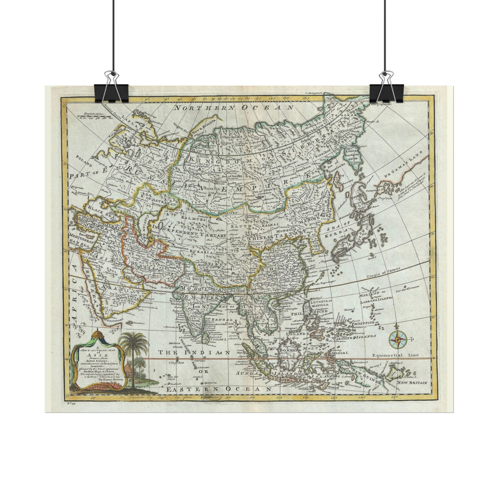 Asia and Chinese Tartary Historic World Map (c. 1747) Rolled Poster | Antique State Map Wall Art