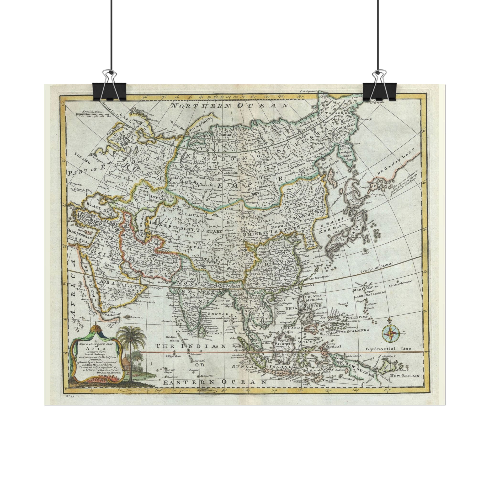 Asia and Chinese Tartary Historic World Map (c. 1747) Rolled Poster | Antique State Map Wall Art