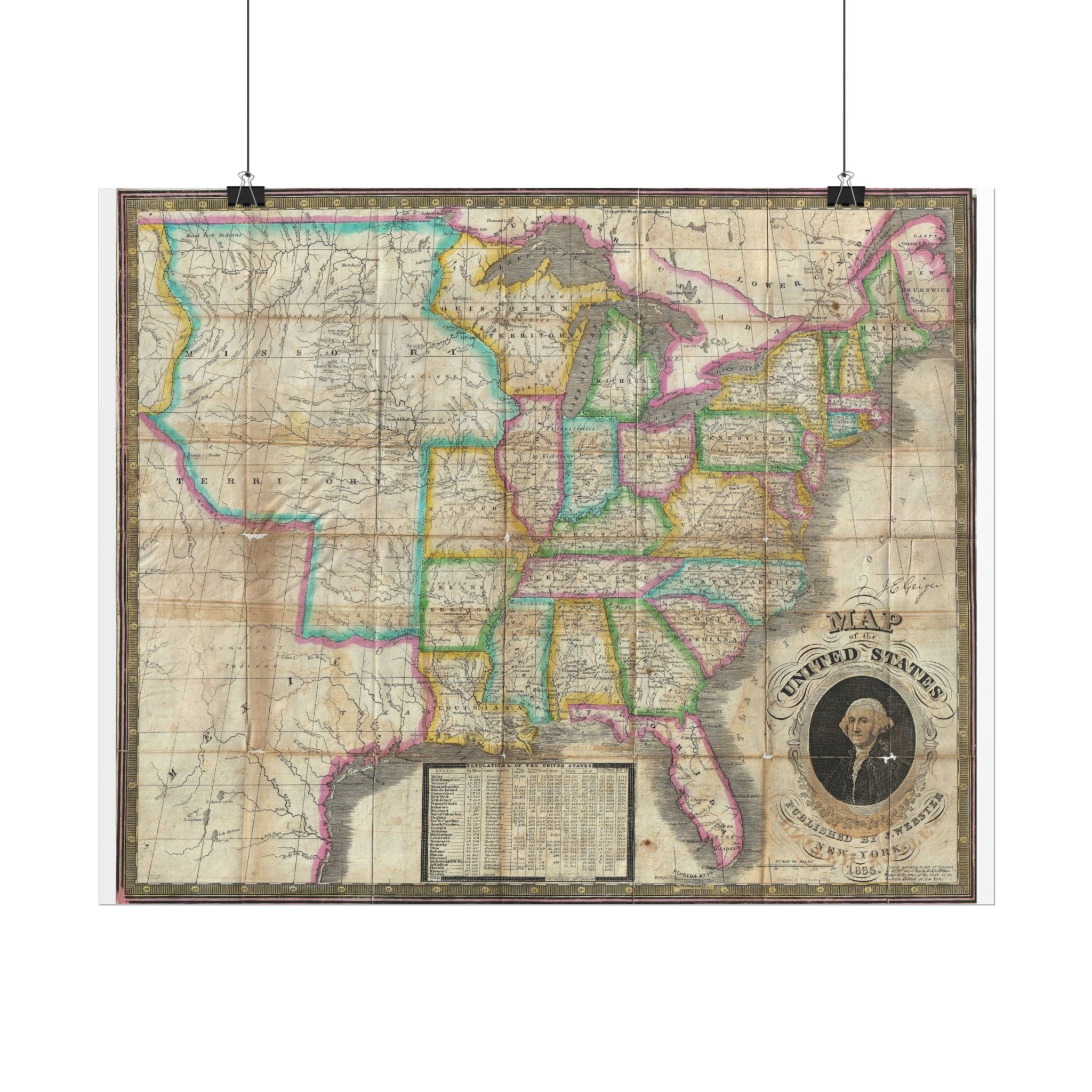 United States of America Historic Map (c. 1835) Rolled Poster | Vintage Map Wall Art