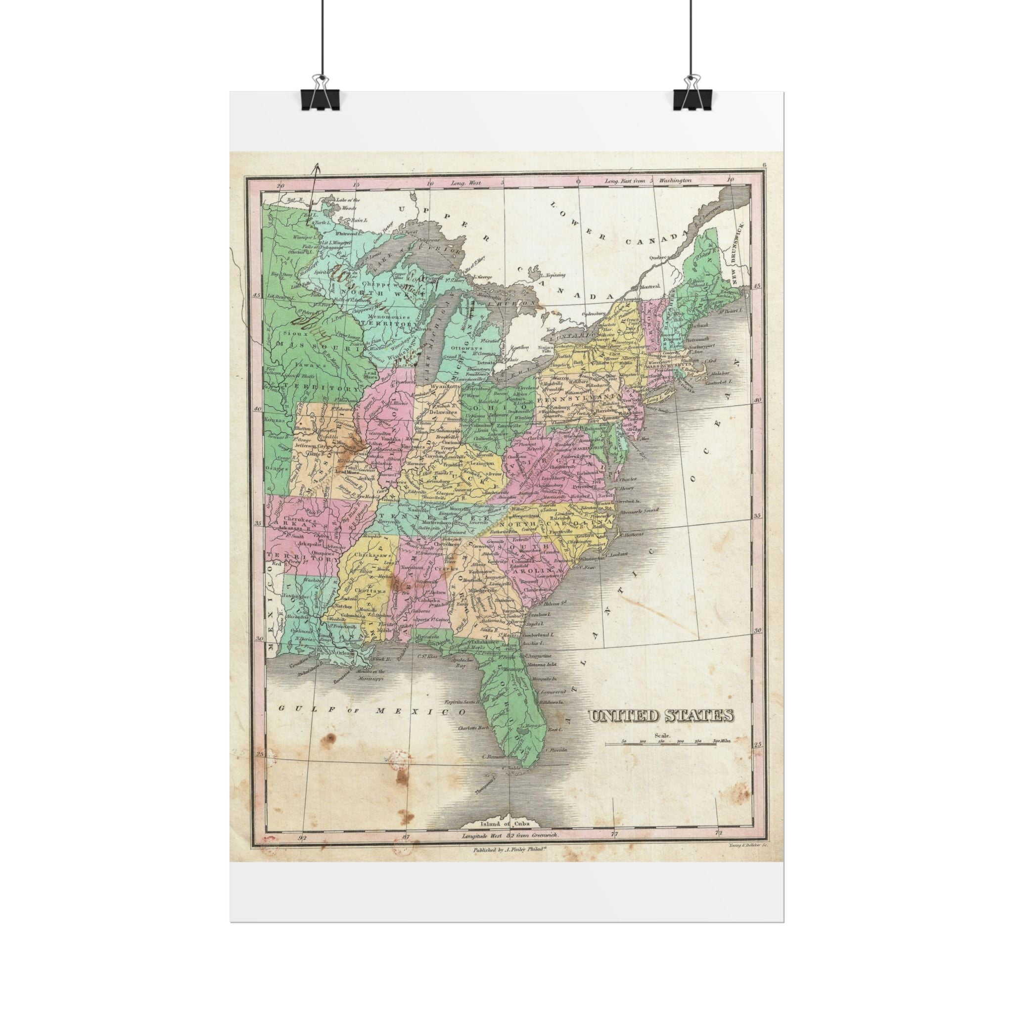 United States of America Historic Map (c. 1827) Rolled Poster | Vintage Map Wall Art