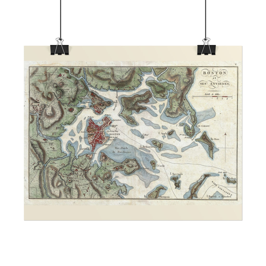 Boston, Massachusetts (c. 1807) Historic City Map Rolled Poster | Antique Map Wall Art