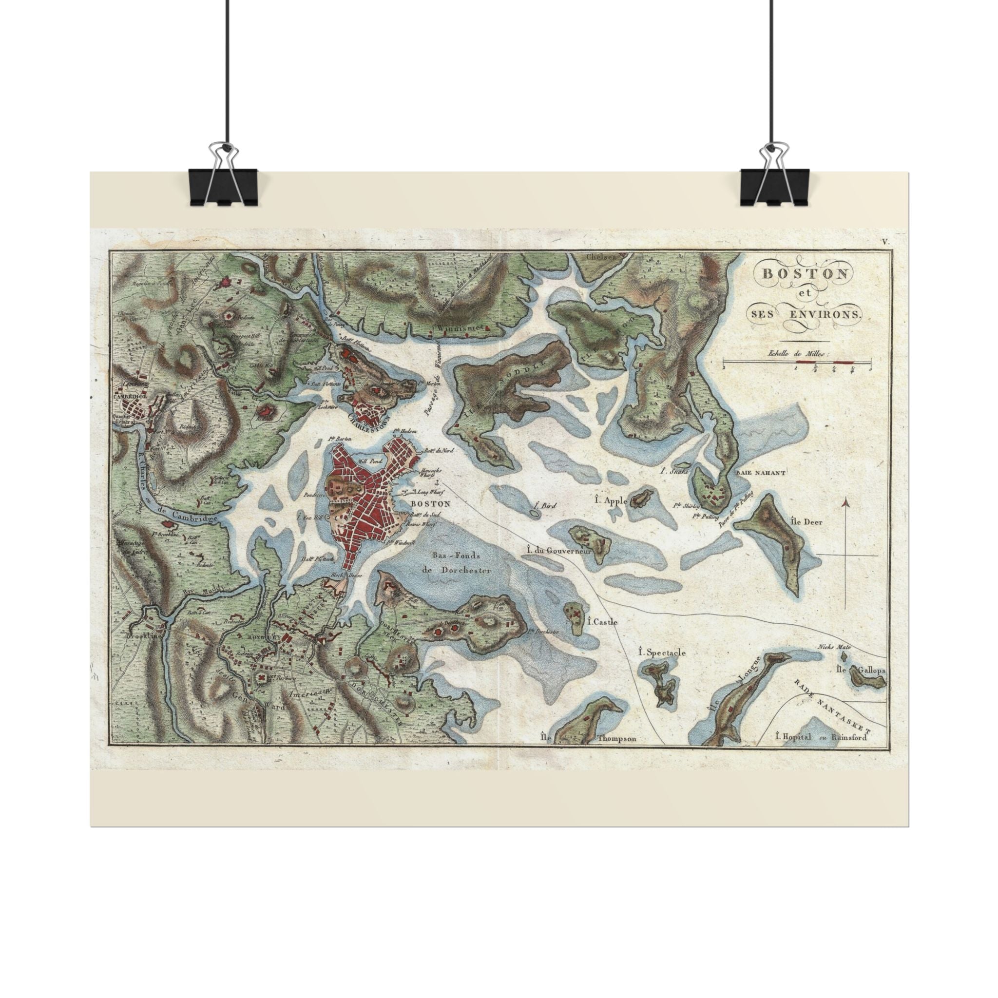 Boston, Massachusetts (c. 1807) Historic City Map Rolled Poster | Antique Map Wall Art