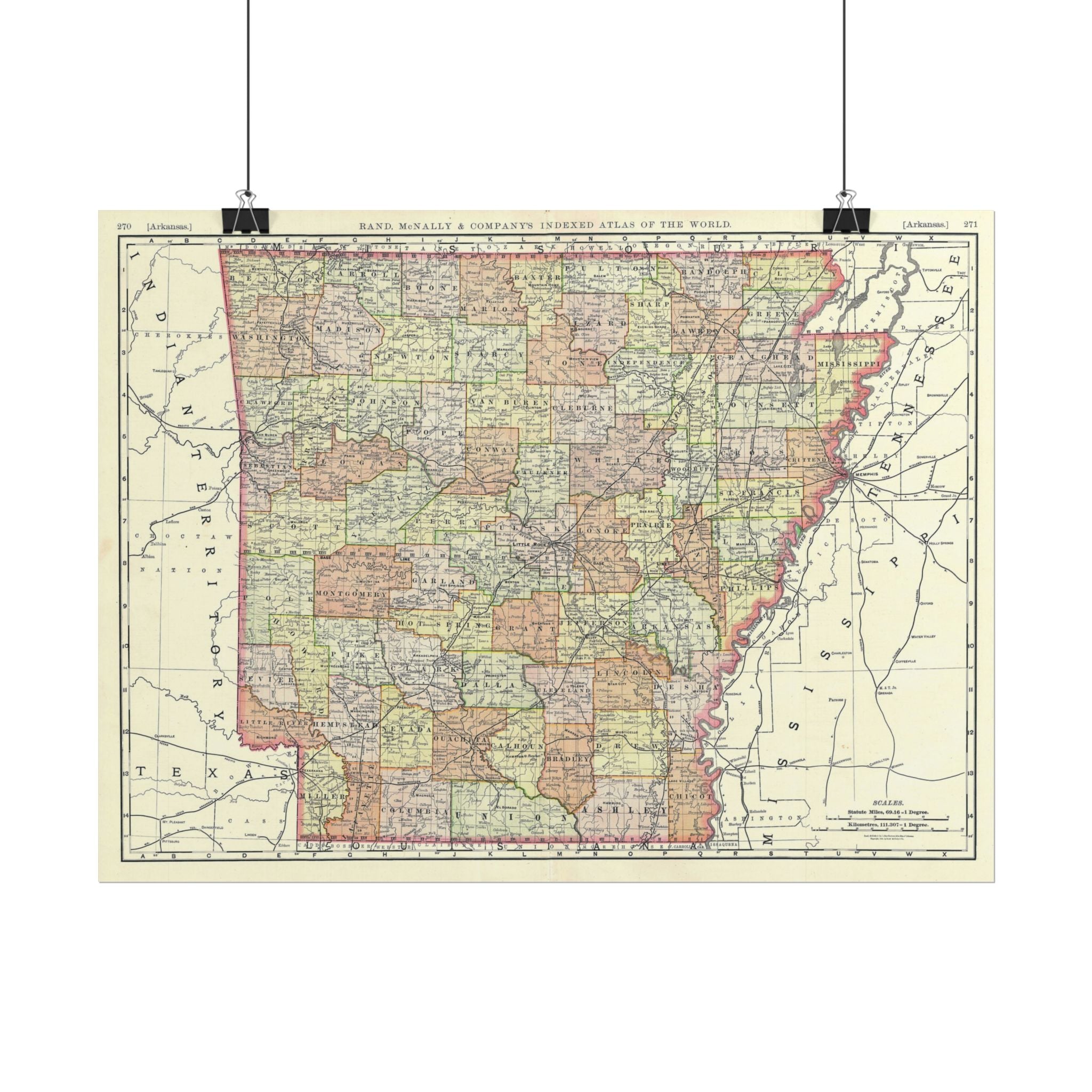 Arkansas Historic Map (c. 1893) Rolled Poster | Antique State Map Wall Art