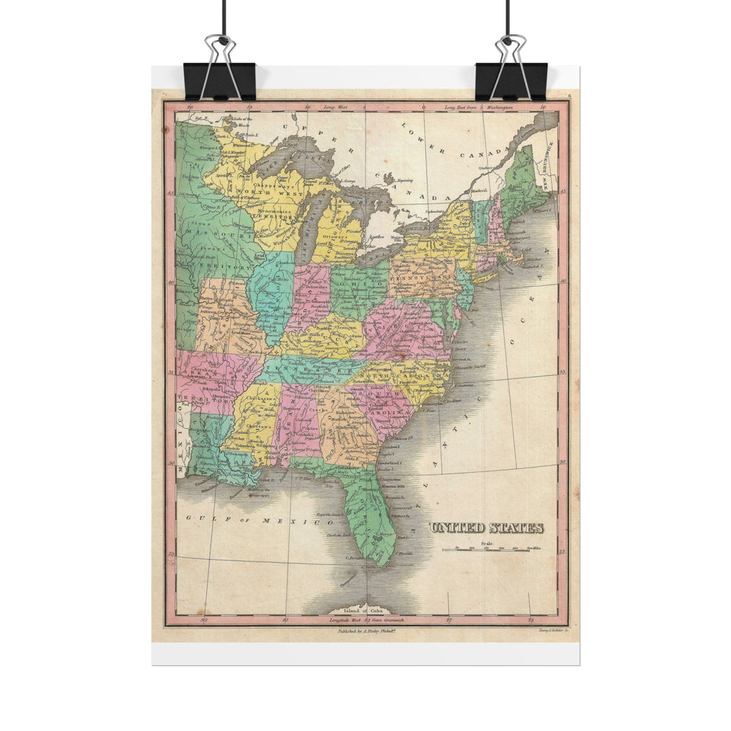 United States of America Historic Map (c. 1827) Rolled Poster | Vintage Map Wall Art