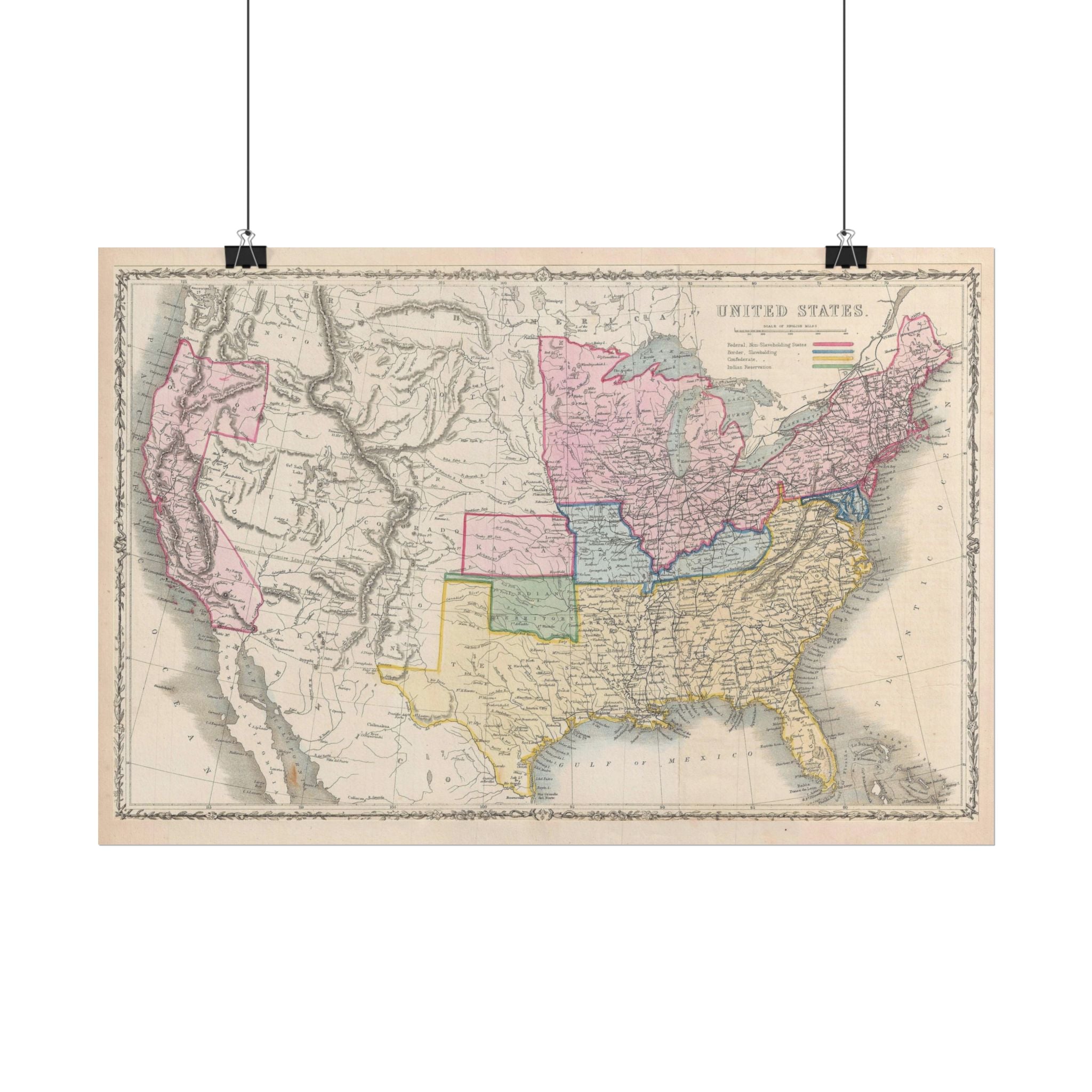 United States of America Historic Map (c. 1862) Rolled Poster | Vintage Map Wall Art