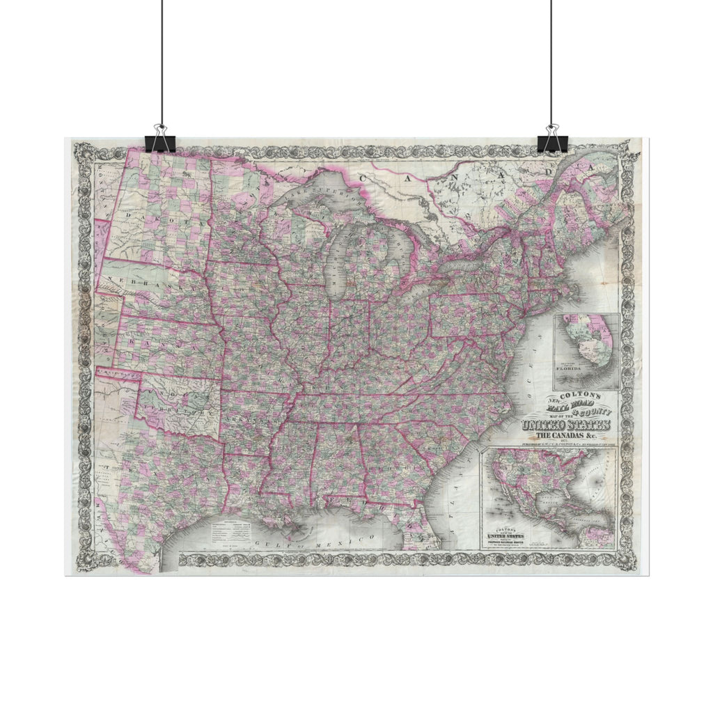 United States of America Historic Railroad Map (c. 1875) Rolled Poster | Vintage Map Wall Art