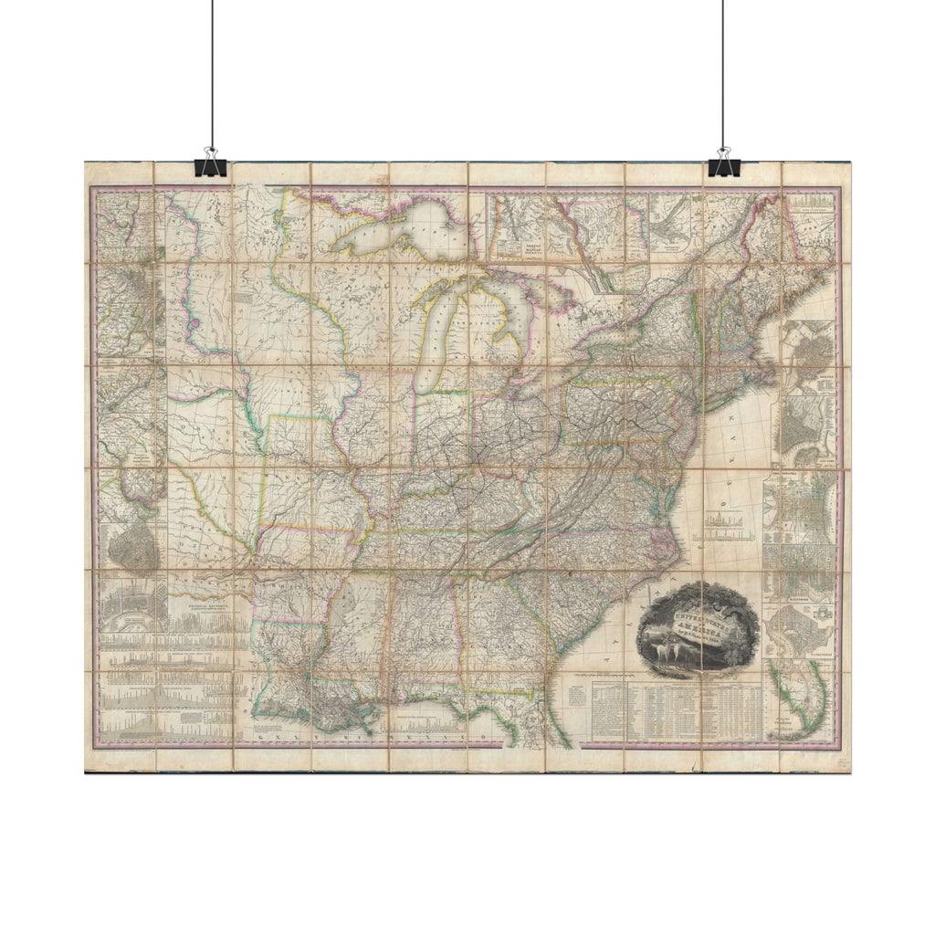 United States of America Historic Map (c. 1829) Rolled Poster | Vintage Map Wall Art