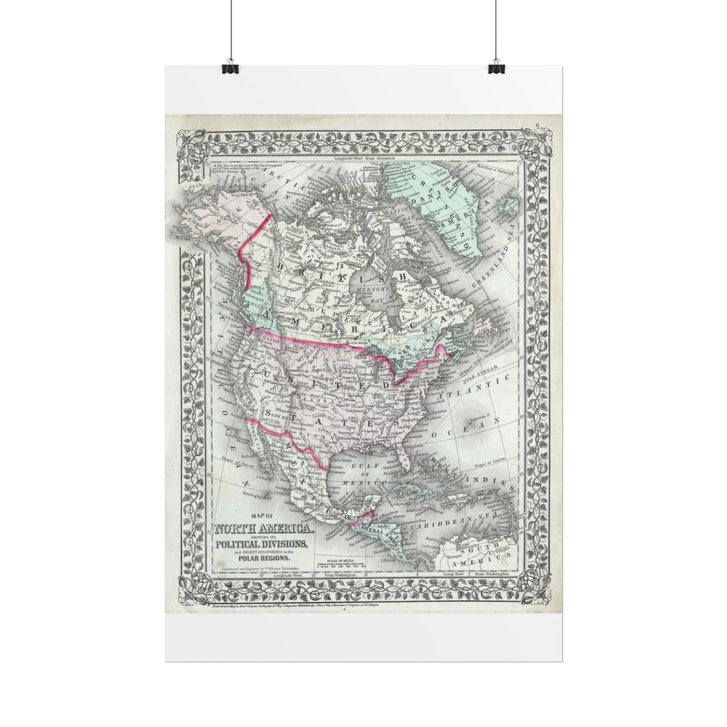 North America Antique Map (c. 1874) Rolled Poster | Vintage Map Wall Art