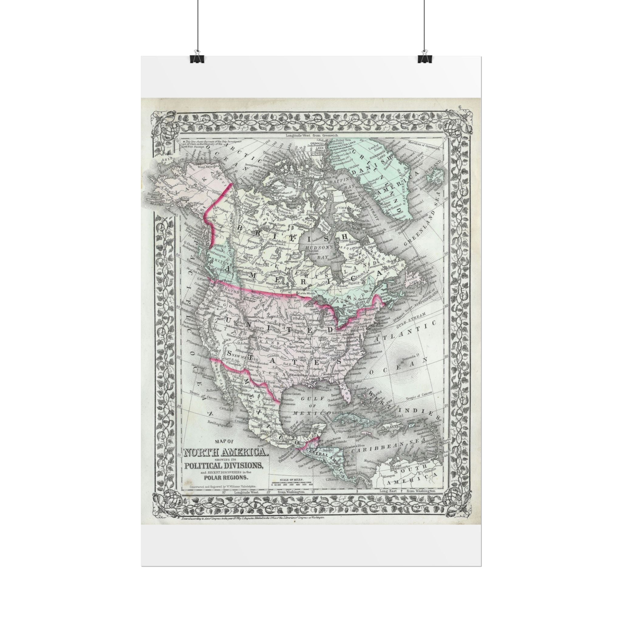 North America Antique Map (c. 1874) Rolled Poster | Vintage Map Wall Art
