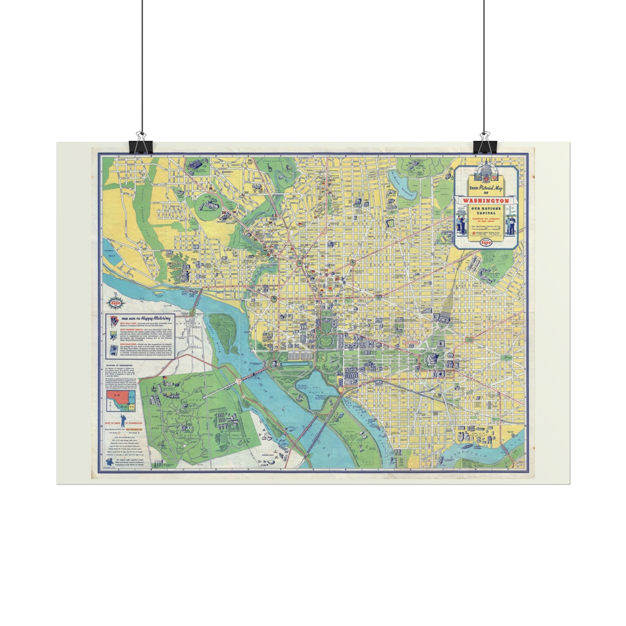 Washington DC (c. 1930s) Historic City Map Rolled Poster | Vintage Map Wall Art