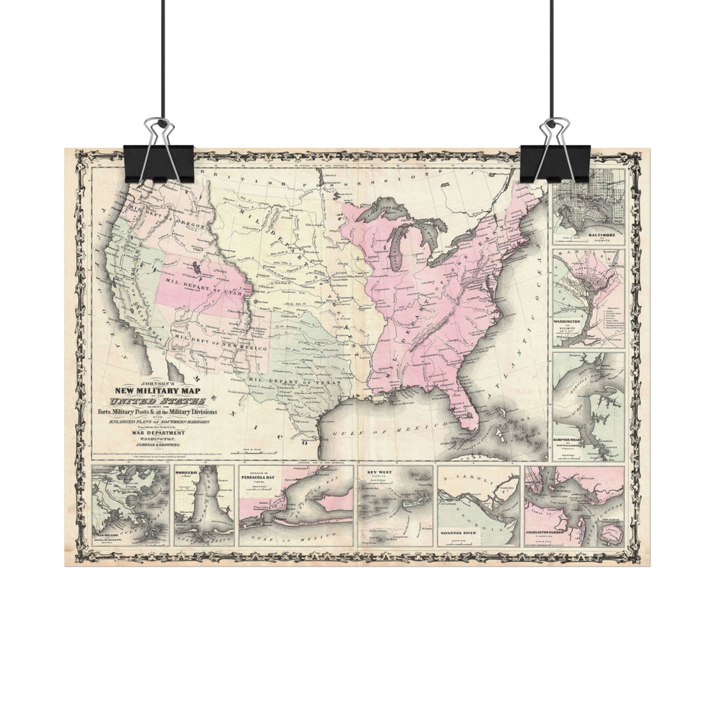United States of America Historic Military Map (c. 1861) Rolled Poster | Vintage Map Wall Art