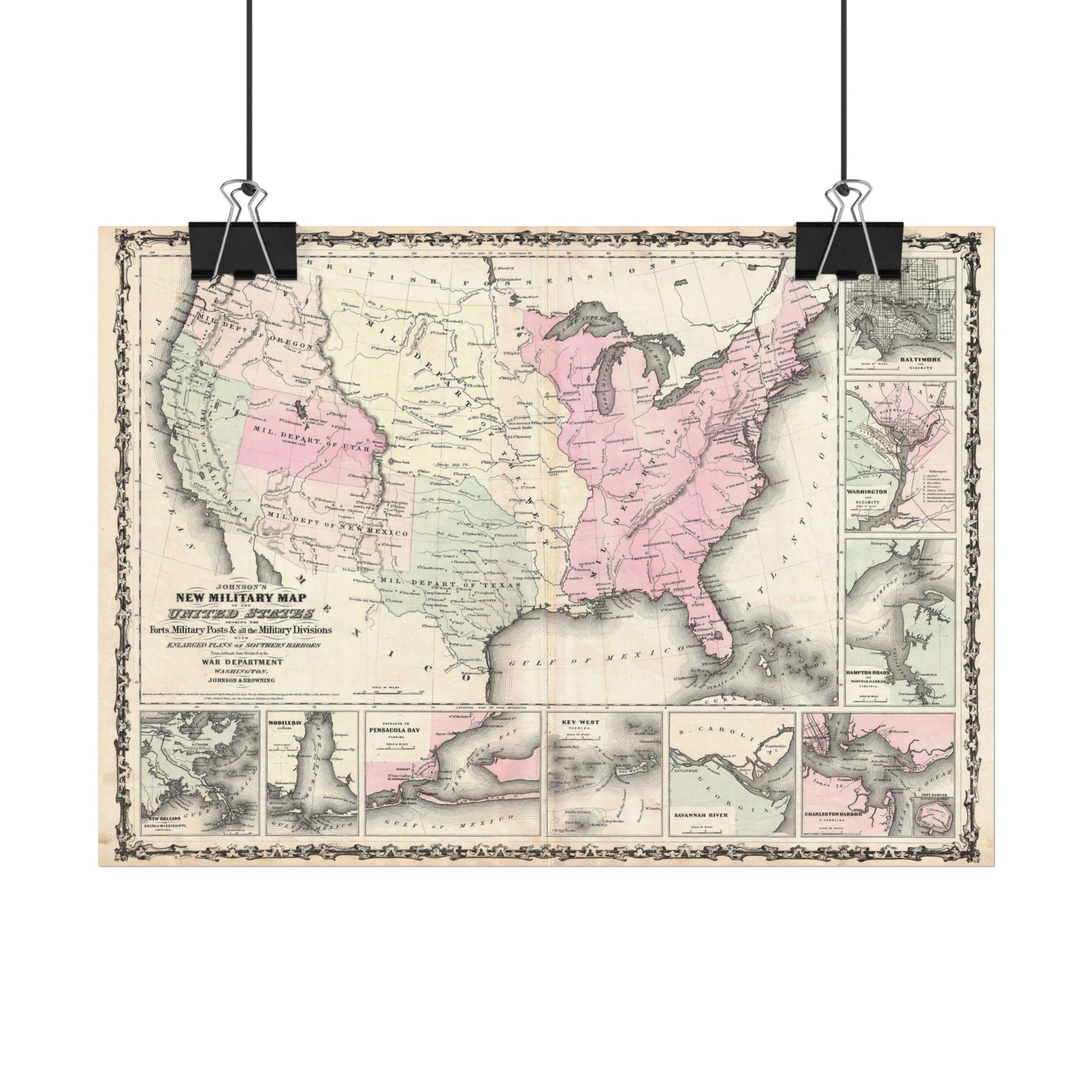United States of America Historic Military Map (c. 1861) Rolled Poster | Vintage Map Wall Art