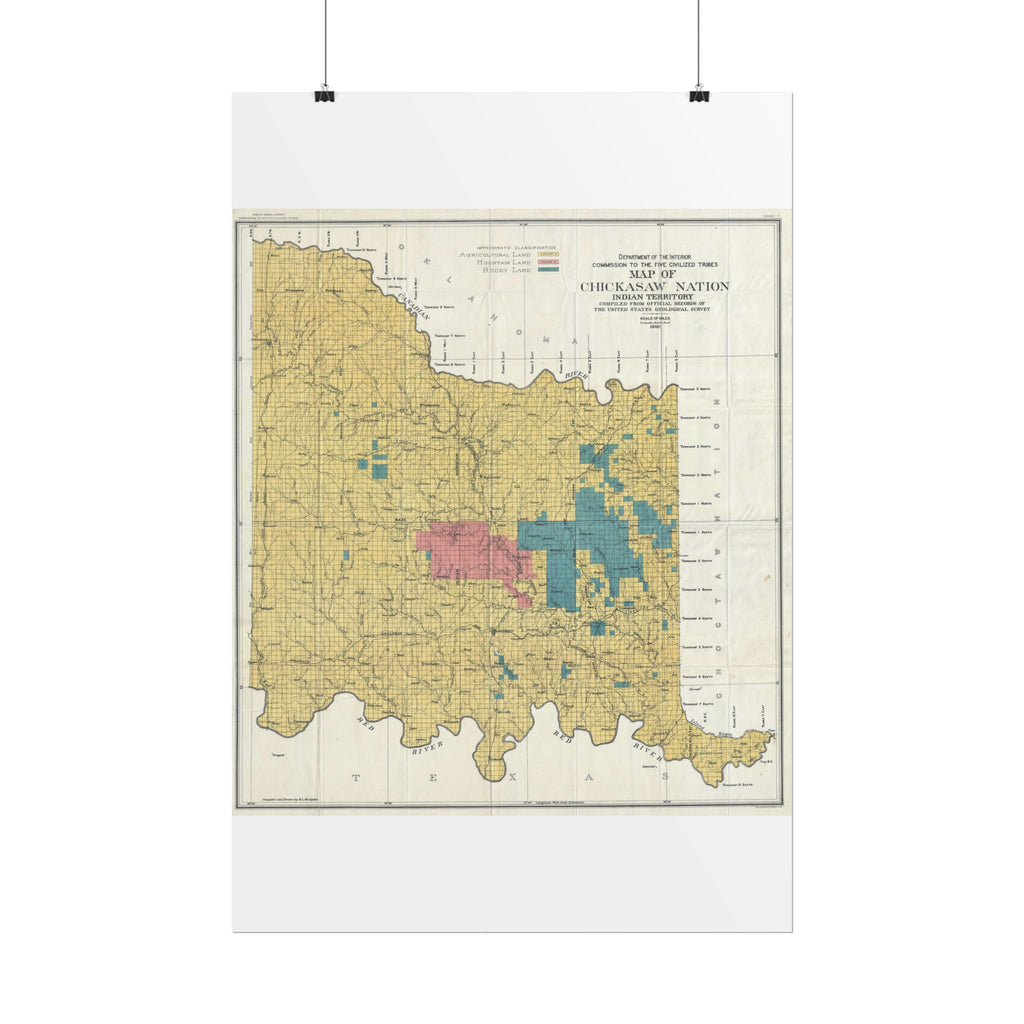 Chickasaw Nation, Oklahoma (c. 1900) Historic Map Rolled Poster | Vintage Map Wall Art