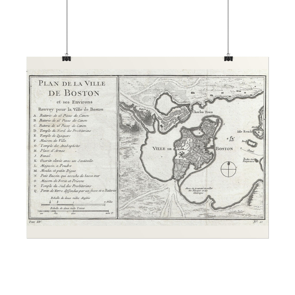 Boston, Massachusetts (c. 1756) Historic City Map Rolled Poster | Vintage Map Wall Art
