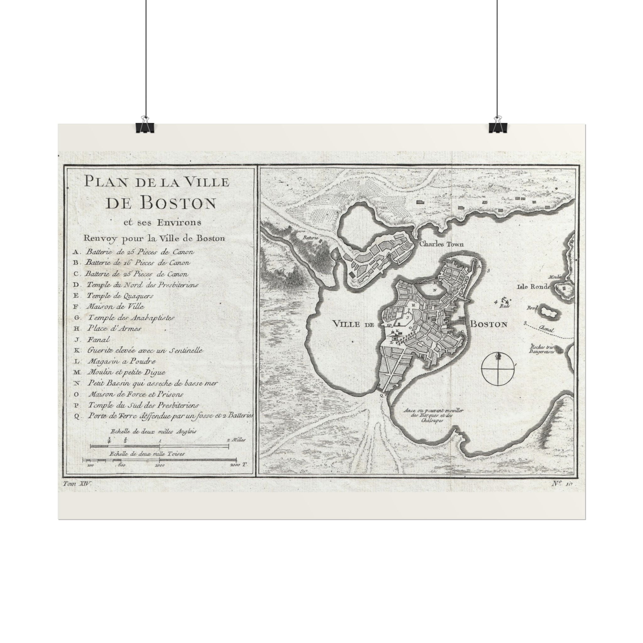 Boston, Massachusetts (c. 1756) Historic City Map Rolled Poster | Vintage Map Wall Art