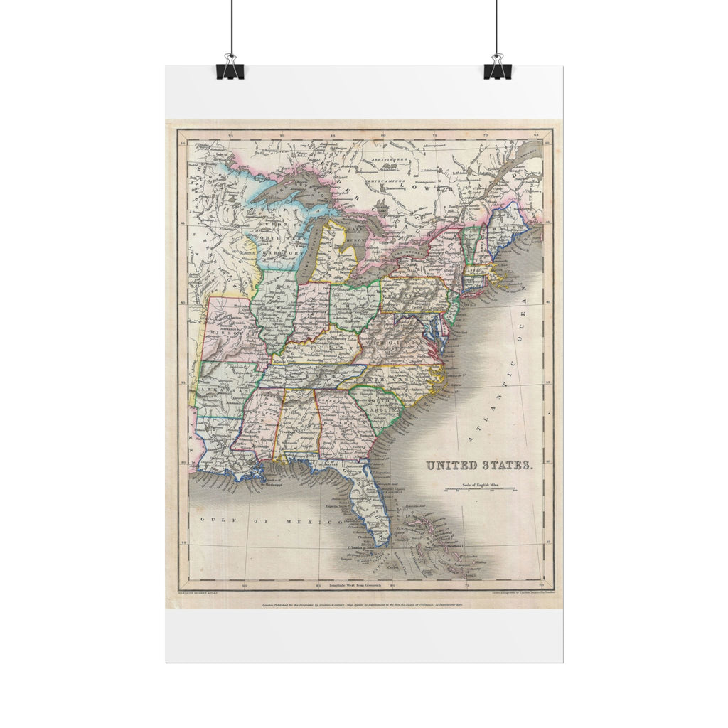 United States of America Historic Map (c. 1843) Rolled Poster | Vintage Map Wall Art
