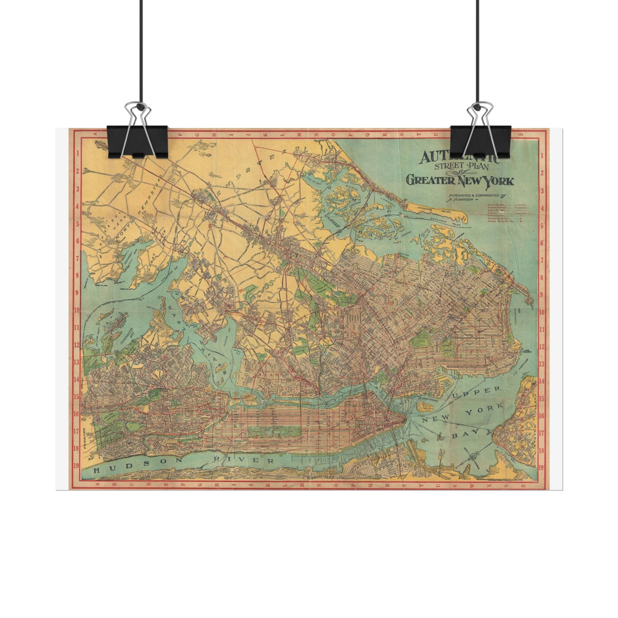 New York City, New York Historic Map (c. 1910) Rolled Poster | Antique City Map Wall Art