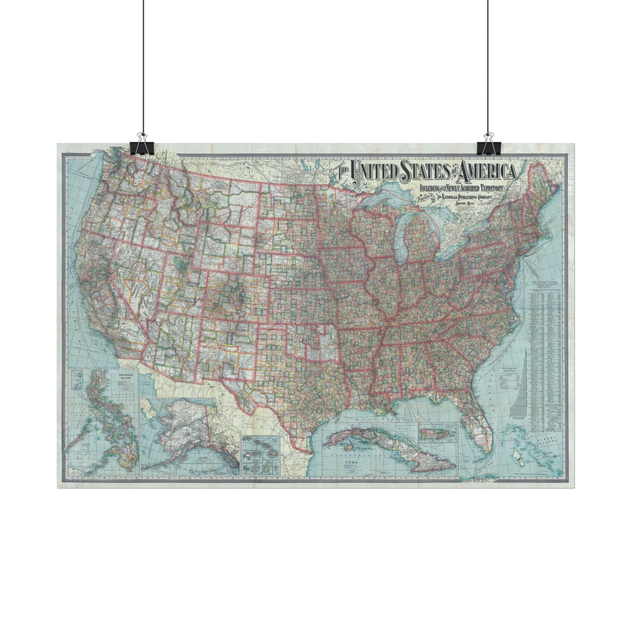 United States of America Historic Map (c. 1902) Rolled Poster | Vintage Map Wall Art