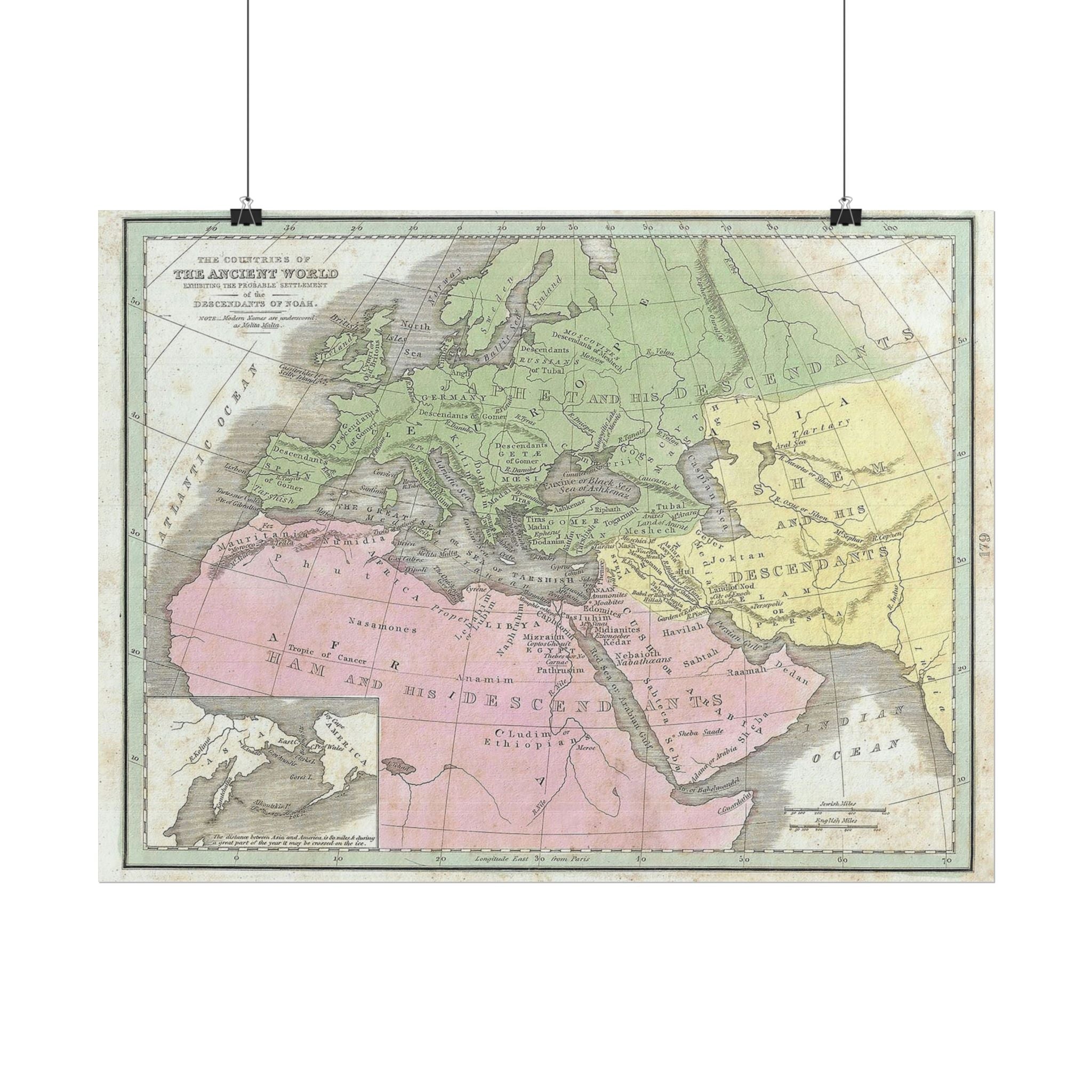 The Ancient World Decendants of Noah Historic Map (c. 1835) Rolled Poster | Antique Map Wall Art