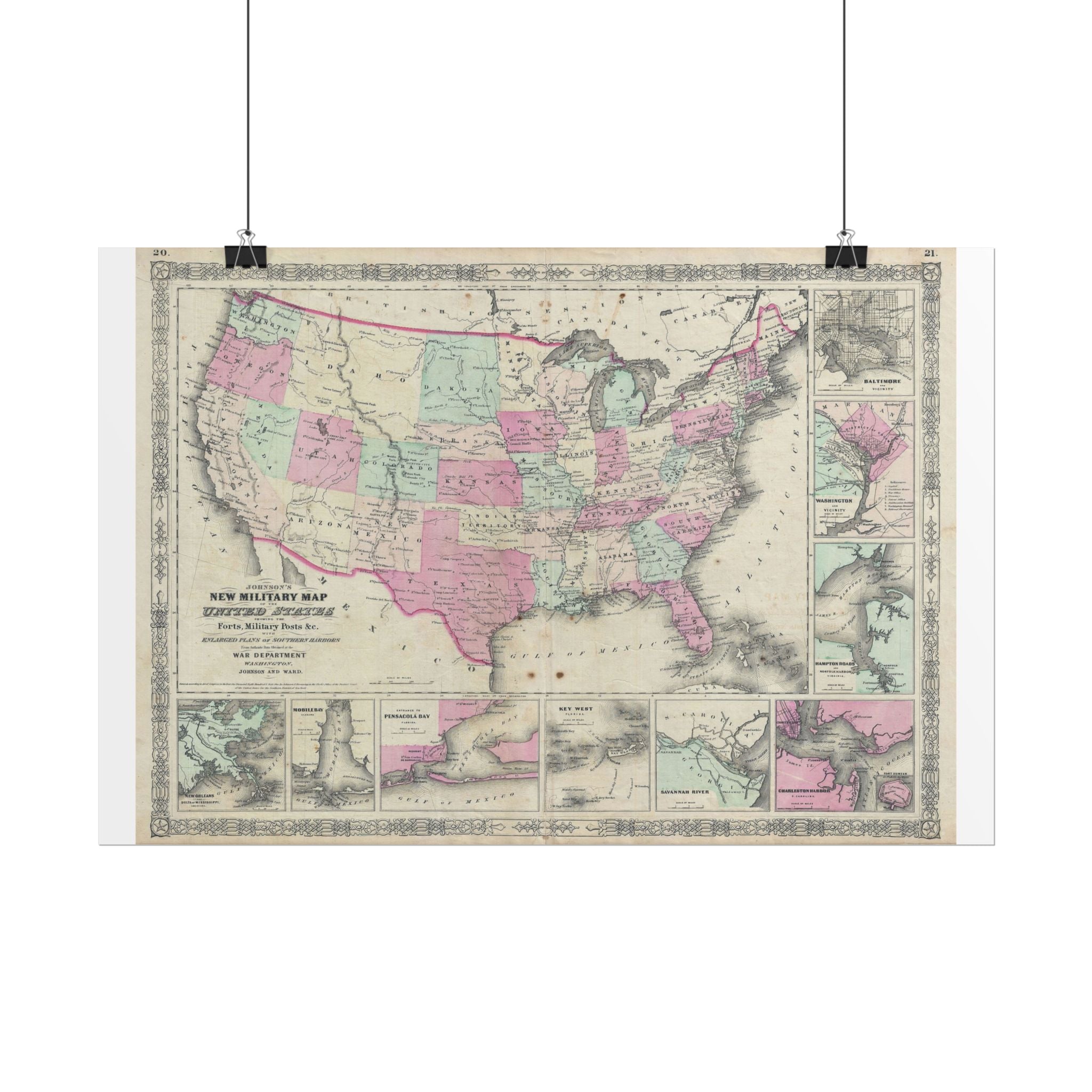 United States of America Historic Map (c. 1863) Rolled Poster | Vintage Map Wall Art