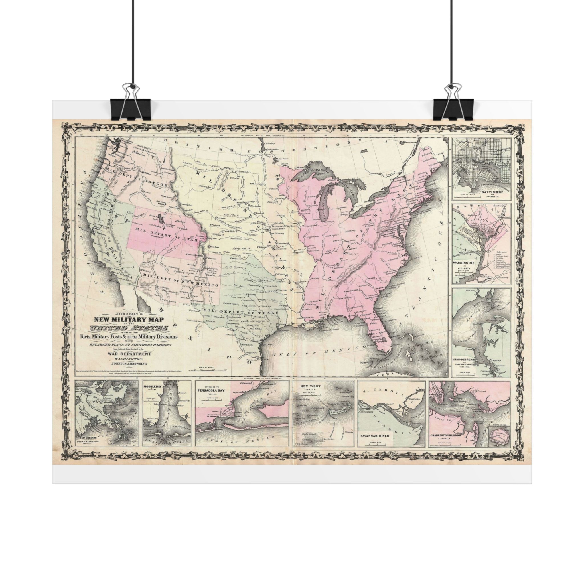United States of America Historic Military Map (c. 1861) Rolled Poster | Vintage Map Wall Art