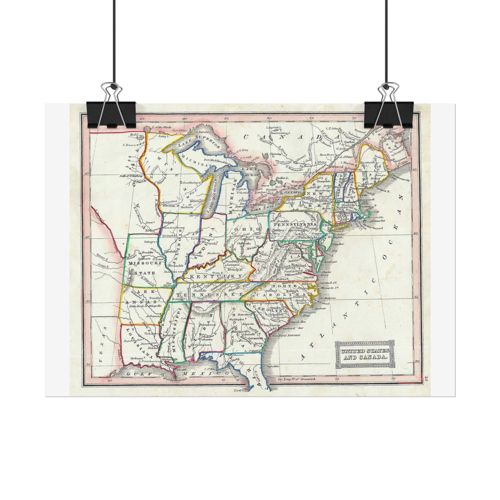 United States of America Historic Map (c. 1845) Rolled Poster | Vintage Map Wall Art