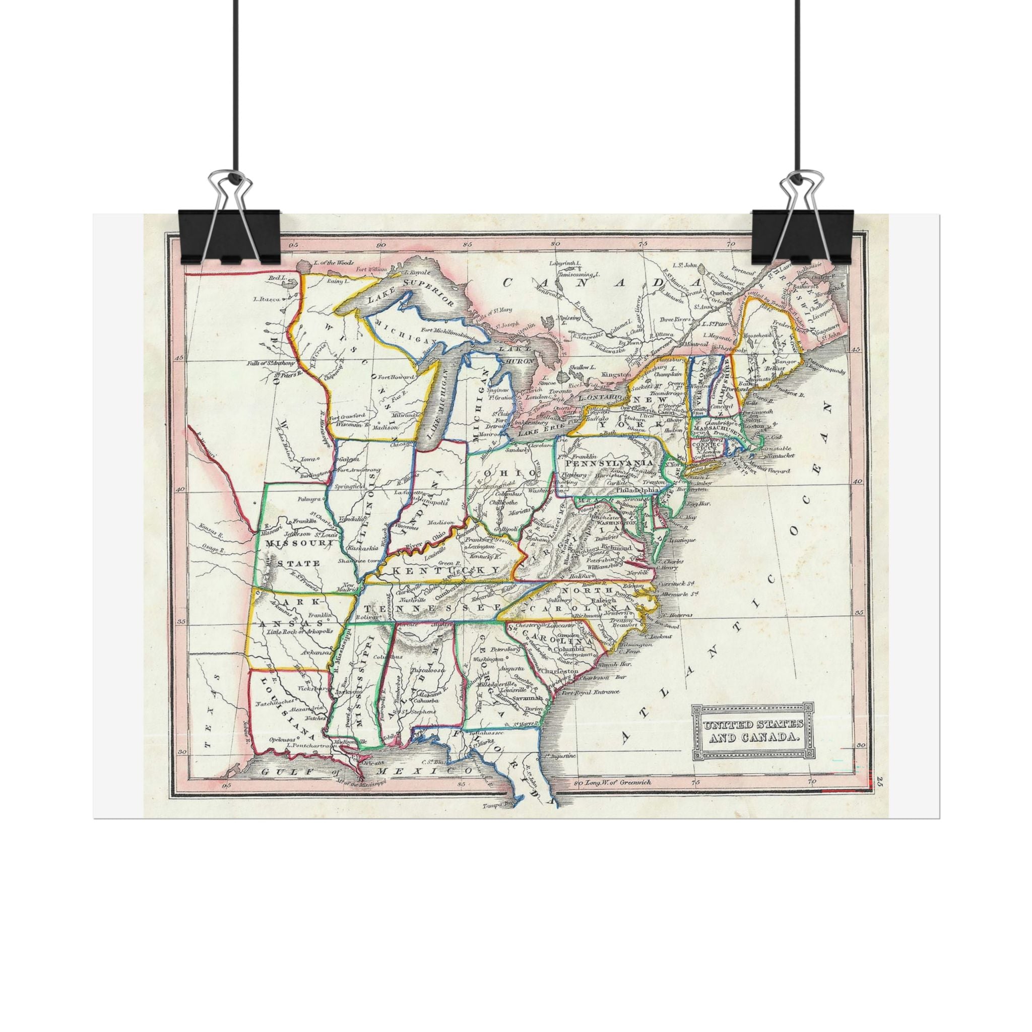United States of America Historic Map (c. 1845) Rolled Poster | Vintage Map Wall Art