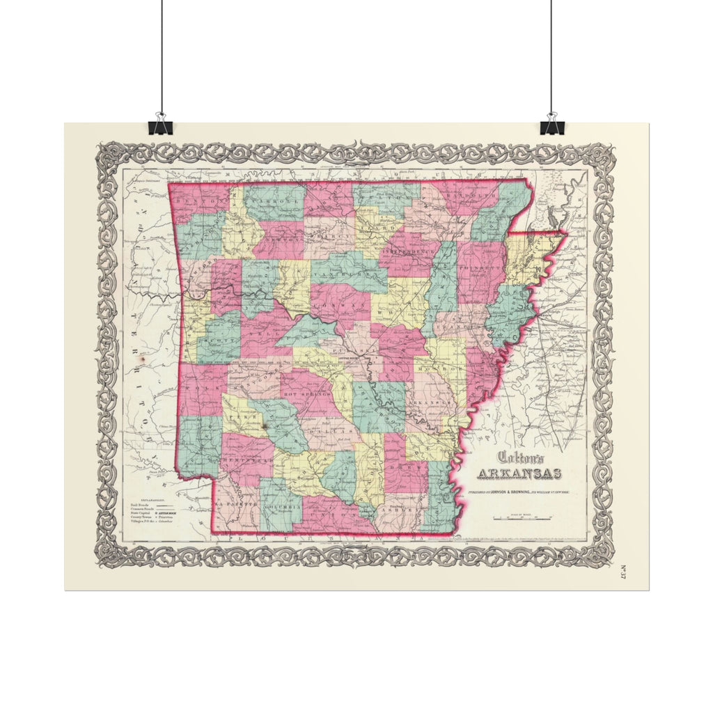 Arkansas Historic Map (c. 1860) Rolled Poster | Antique State Map Wall Art