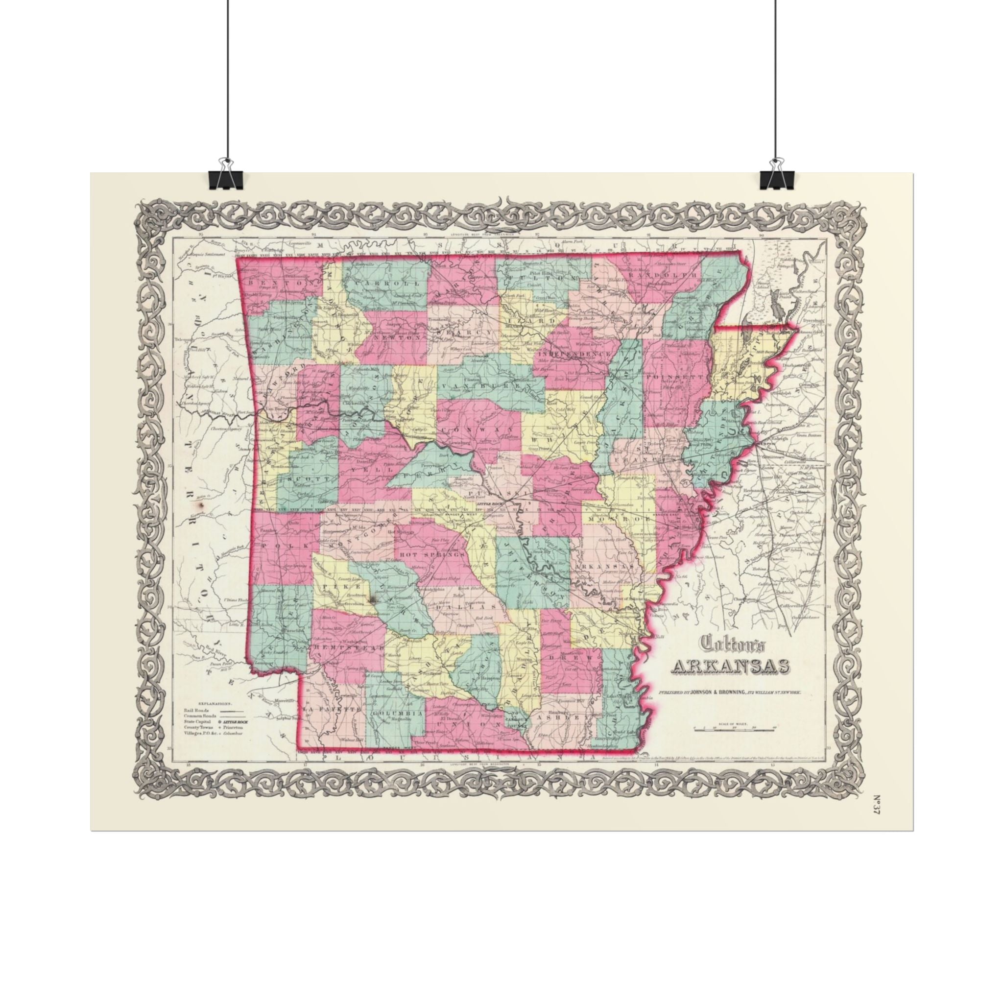 Arkansas Historic Map (c. 1860) Rolled Poster | Antique State Map Wall Art