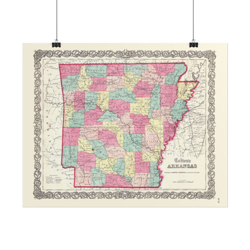 Arkansas Historic Map (c. 1860) Rolled Poster | Antique State Map Wall Art