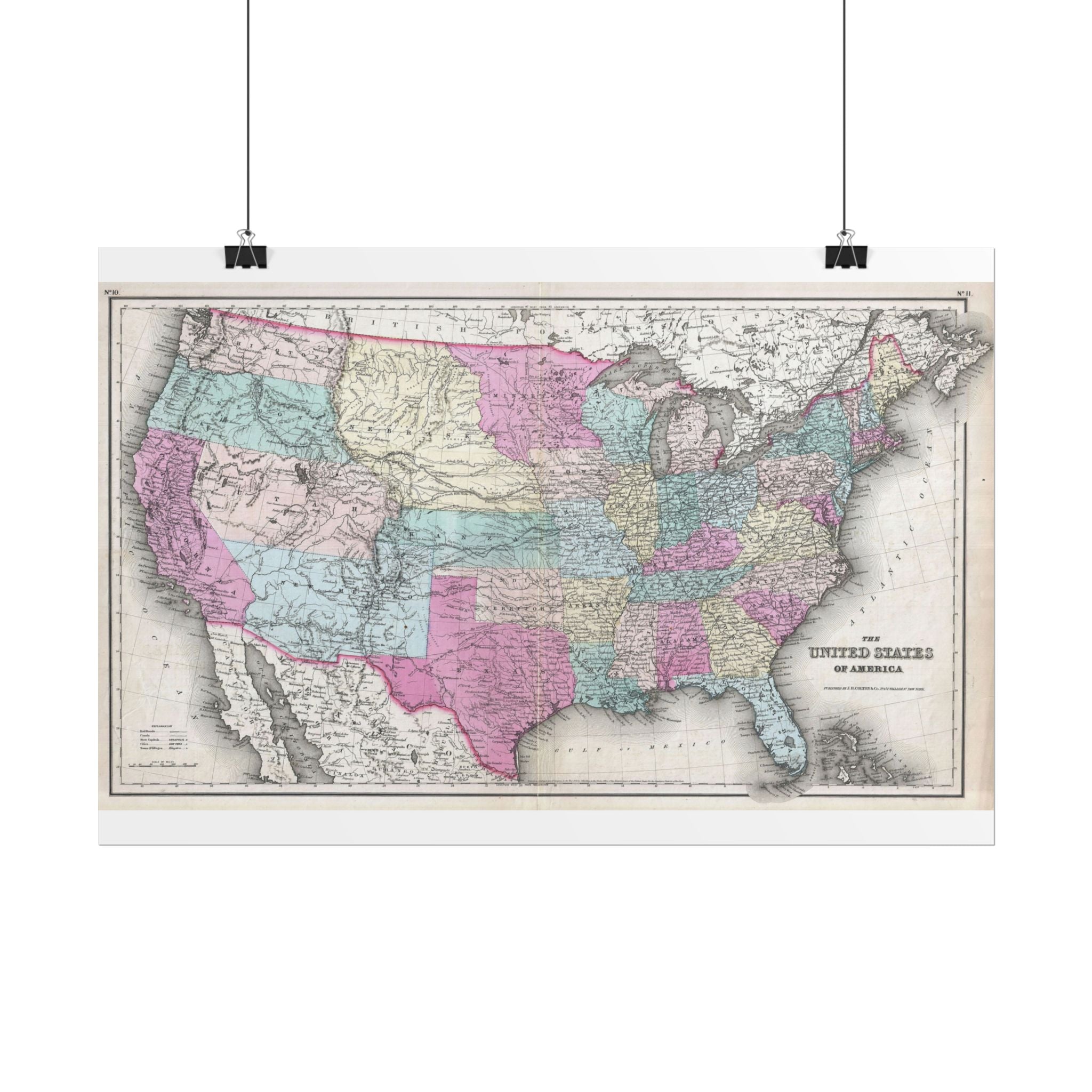 United States of America Historic Map (c. 1857) Rolled Poster | Vintage Map Wall Art