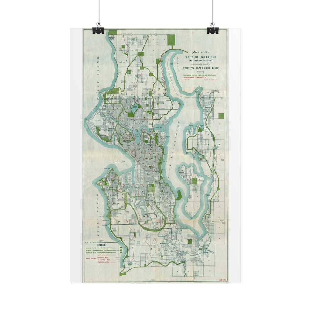 Seattle, Washington (c. 1911) Historic City Map Rolled Poster | Vintage Map Wall Art