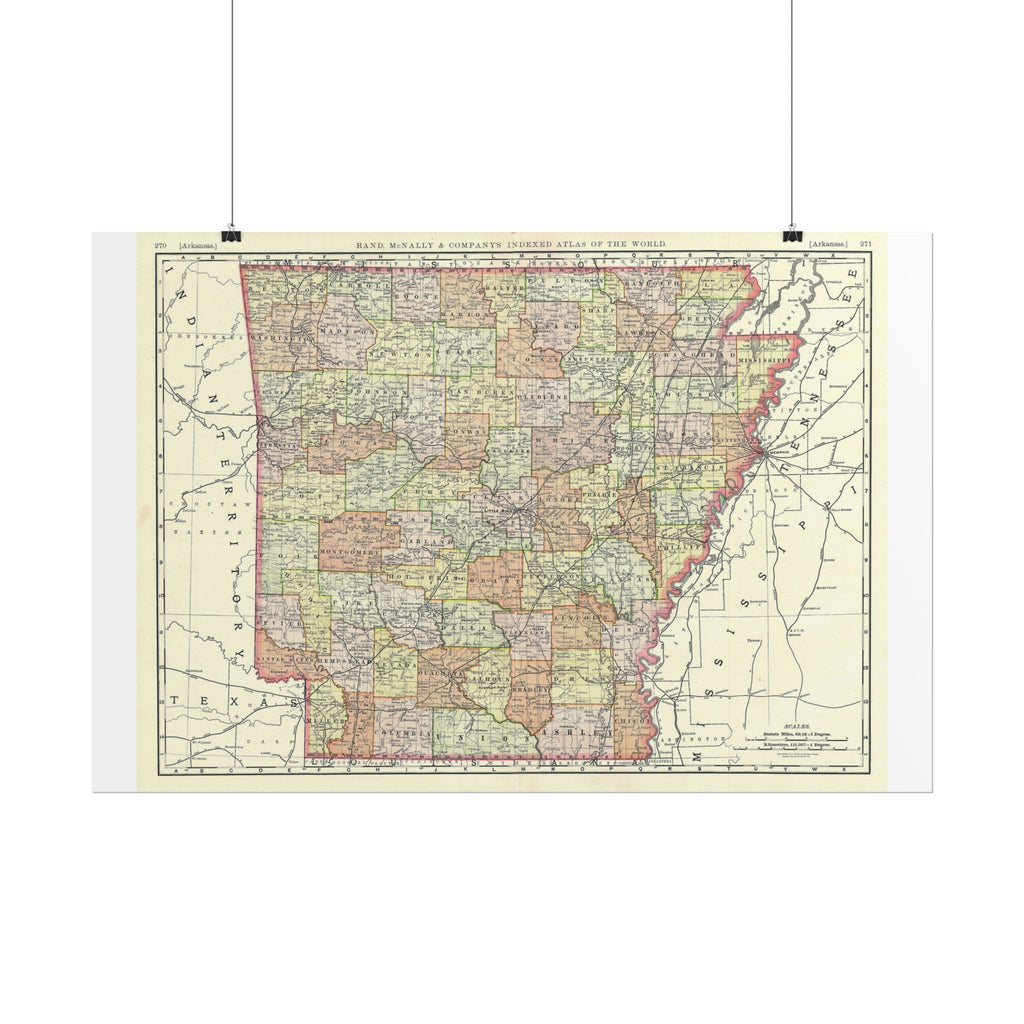 Arkansas Historic Map (c. 1893) Rolled Poster | Antique State Map Wall Art