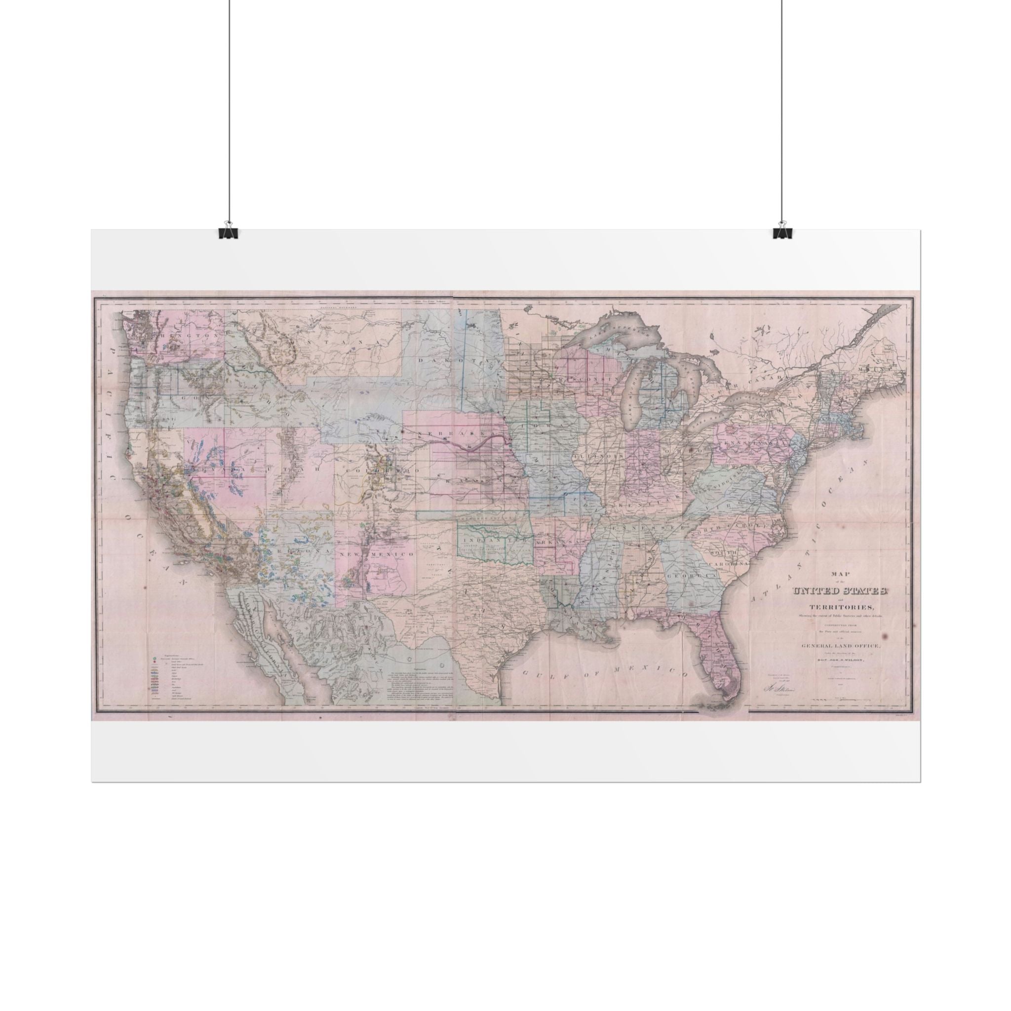United States of America Historic Map (c. 1867) Rolled Poster | Vintage Map Wall Art