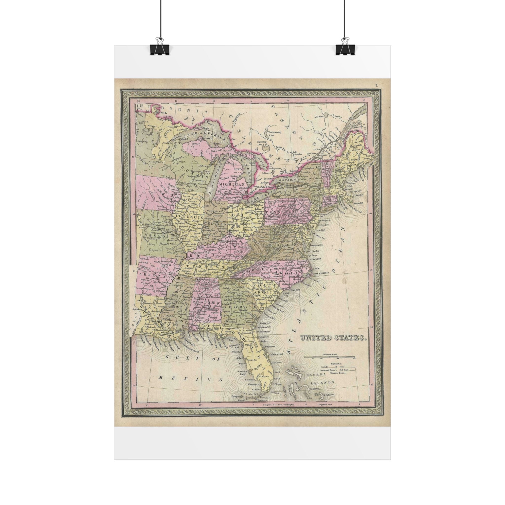 United States of America Historic Map (c. 1849) Rolled Poster | Vintage Map Wall Art