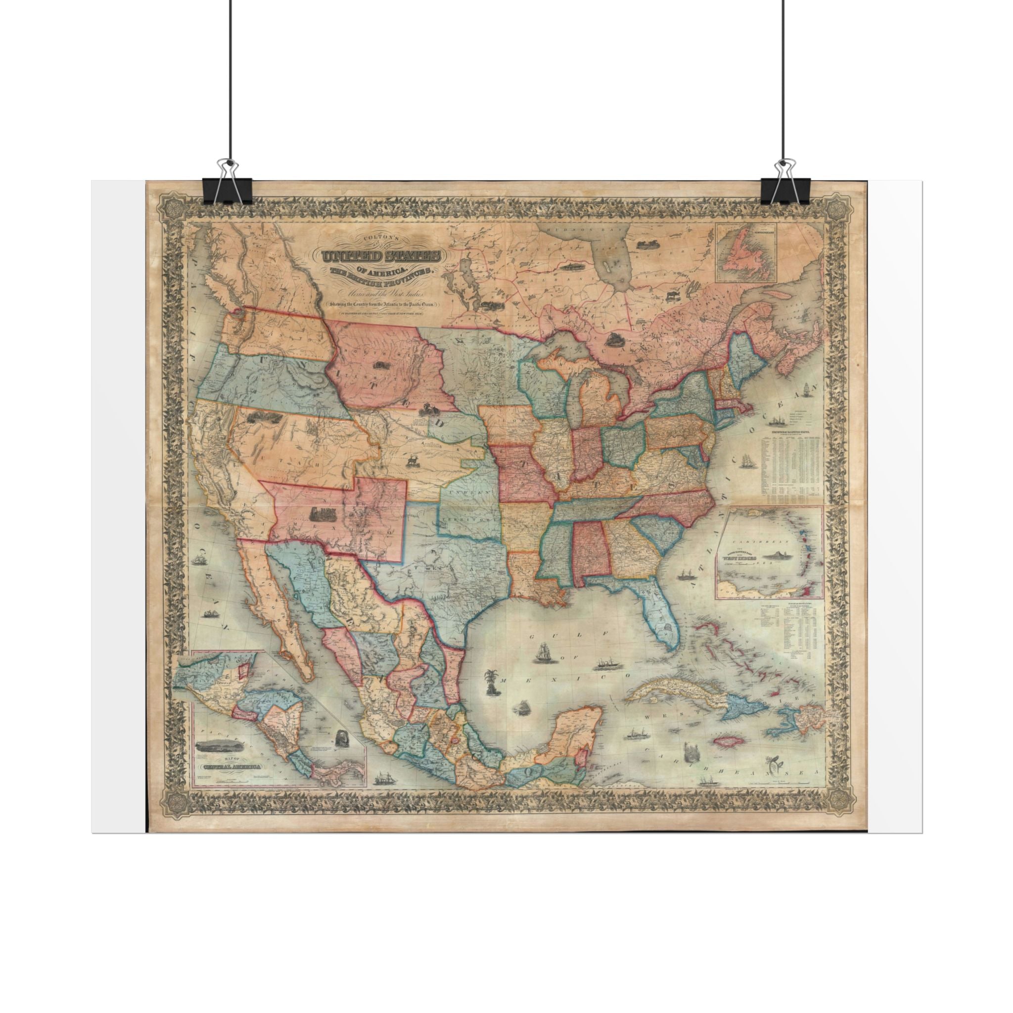 United States of America Historic Map (c. 1854) Rolled Poster | Vintage Map Wall Art