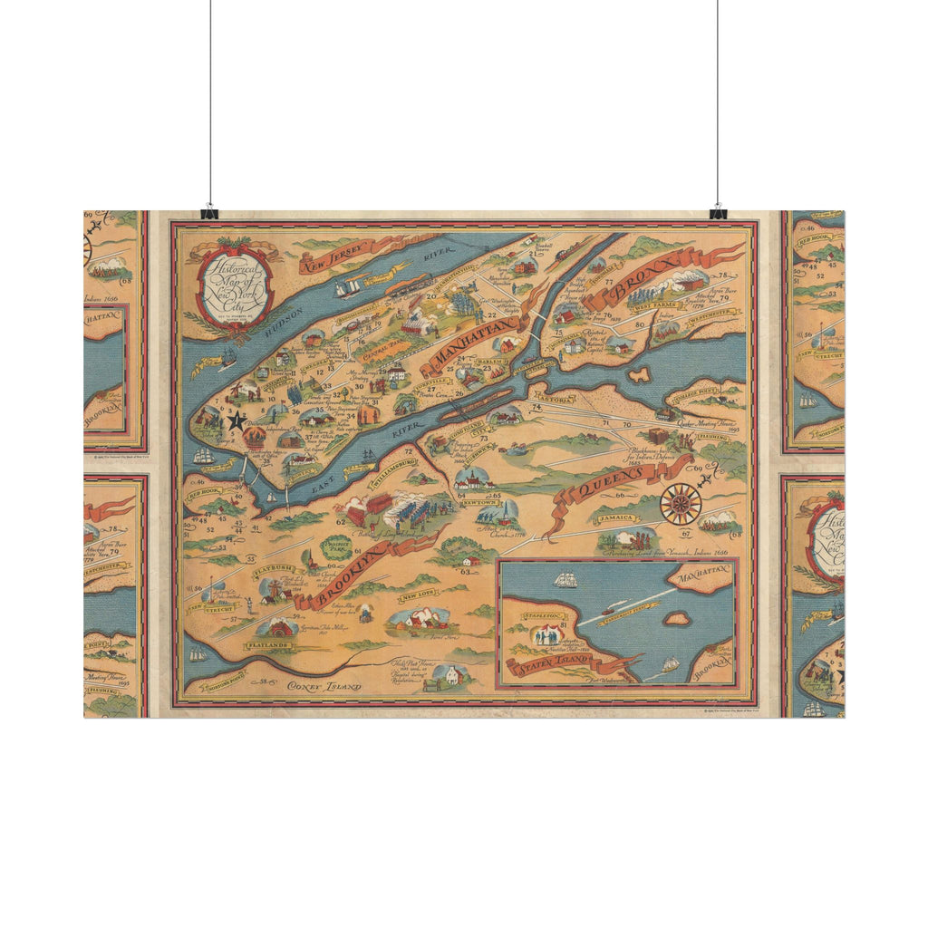 New York City, New York Historic Map (c. 1932) Rolled Poster | Antique City Map Wall Art