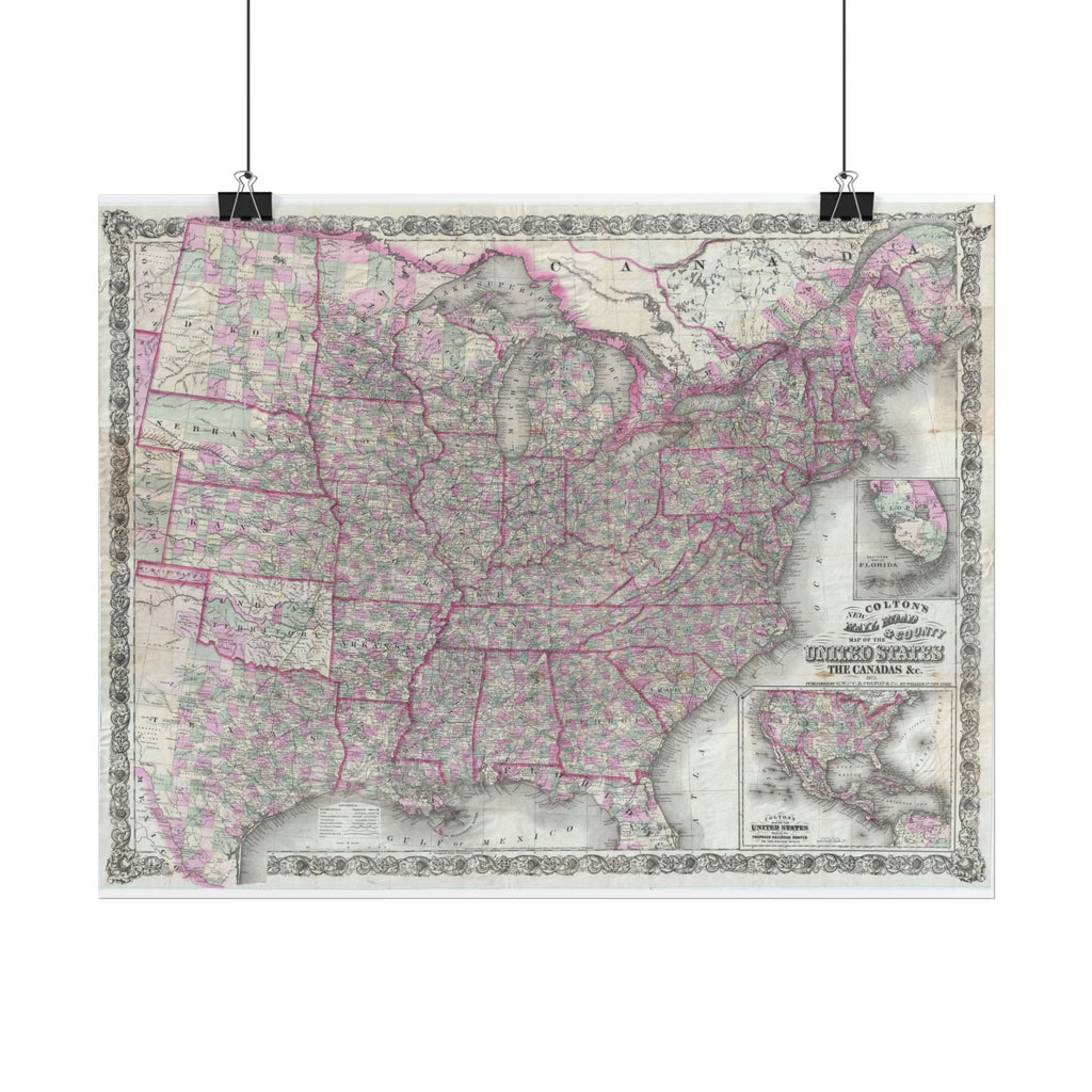 United States of America Historic Railroad Map (c. 1875) Rolled Poster | Vintage Map Wall Art