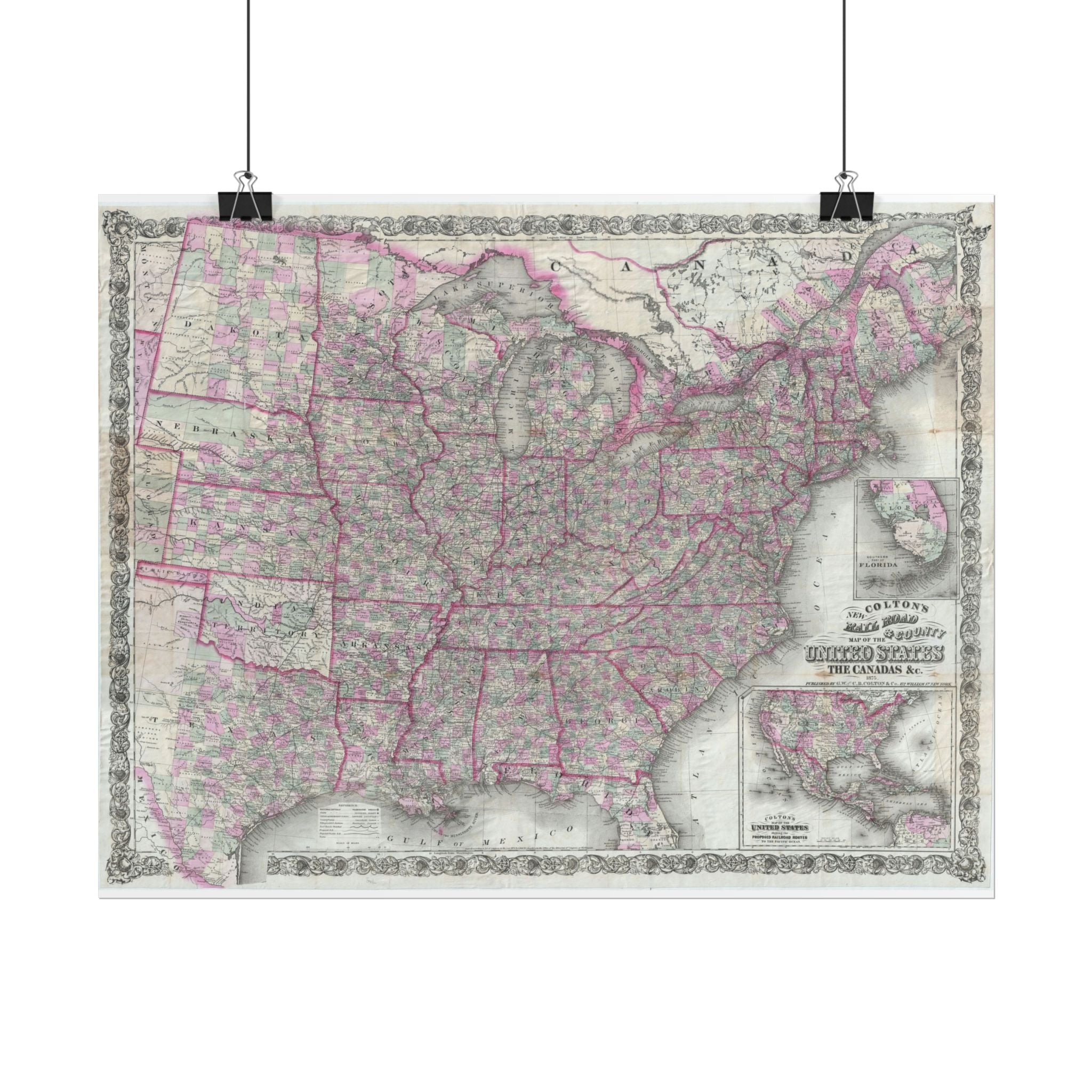 United States of America Historic Railroad Map (c. 1875) Rolled Poster | Vintage Map Wall Art