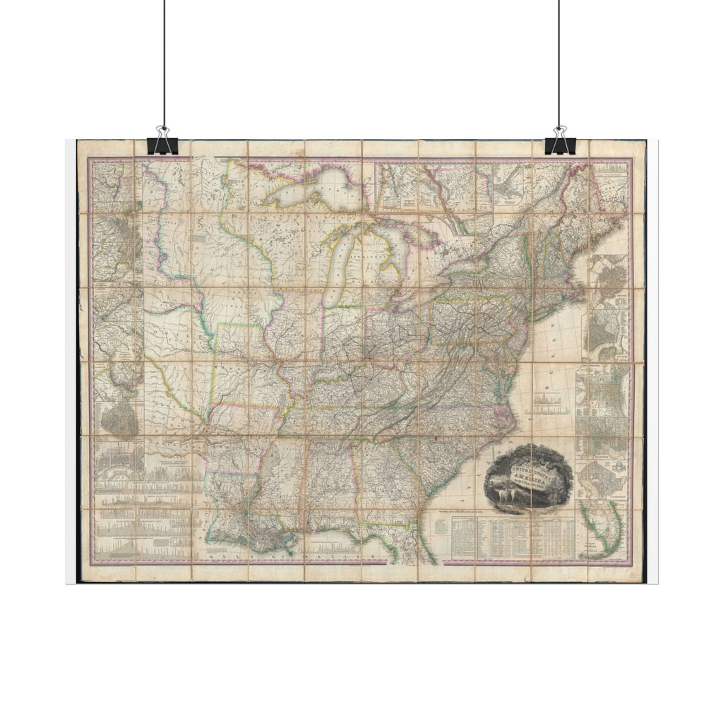 United States of America Historic Map (c. 1829) Rolled Poster | Vintage Map Wall Art