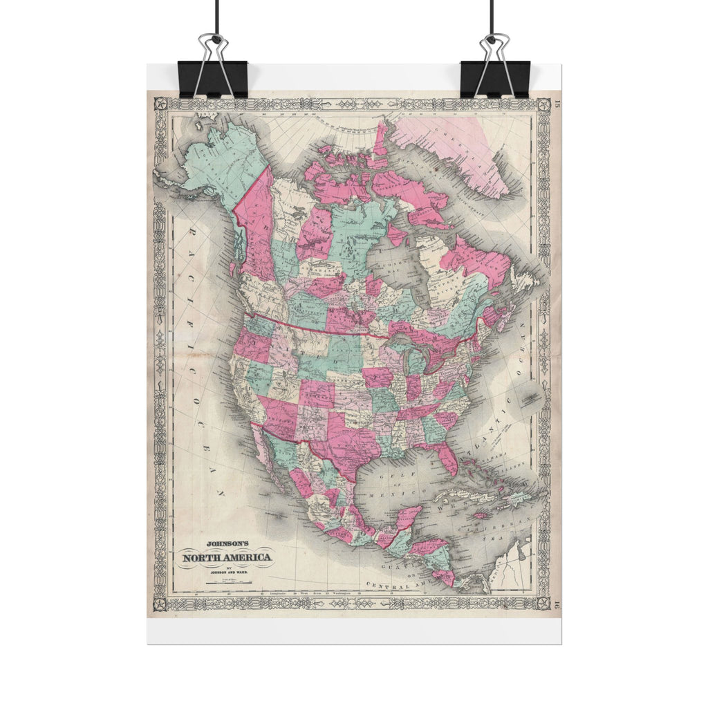 North America Antique Map (c. 1864) Rolled Poster | Vintage Style Wall Art