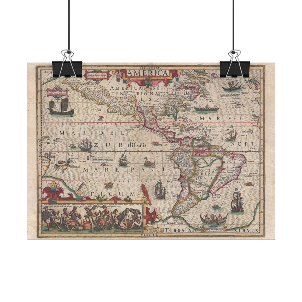Americas Antique Map (c. 1606) Rolled Poster | Vintage Map Wall Art