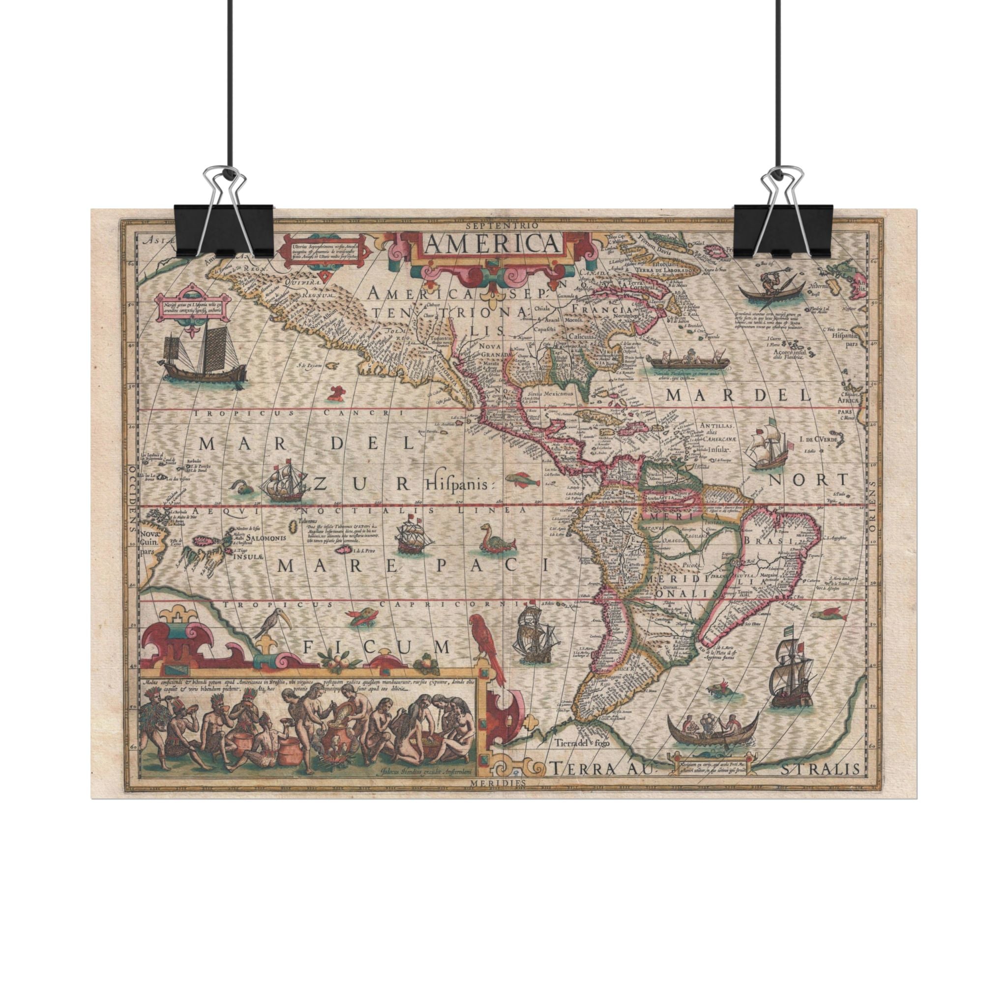Americas Antique Map (c. 1606) Rolled Poster | Vintage Map Wall Art