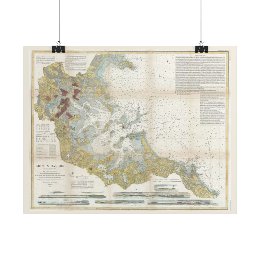 Boston Harbor (c. 1867) Historic City Map Rolled Poster | Antique Map Wall Art