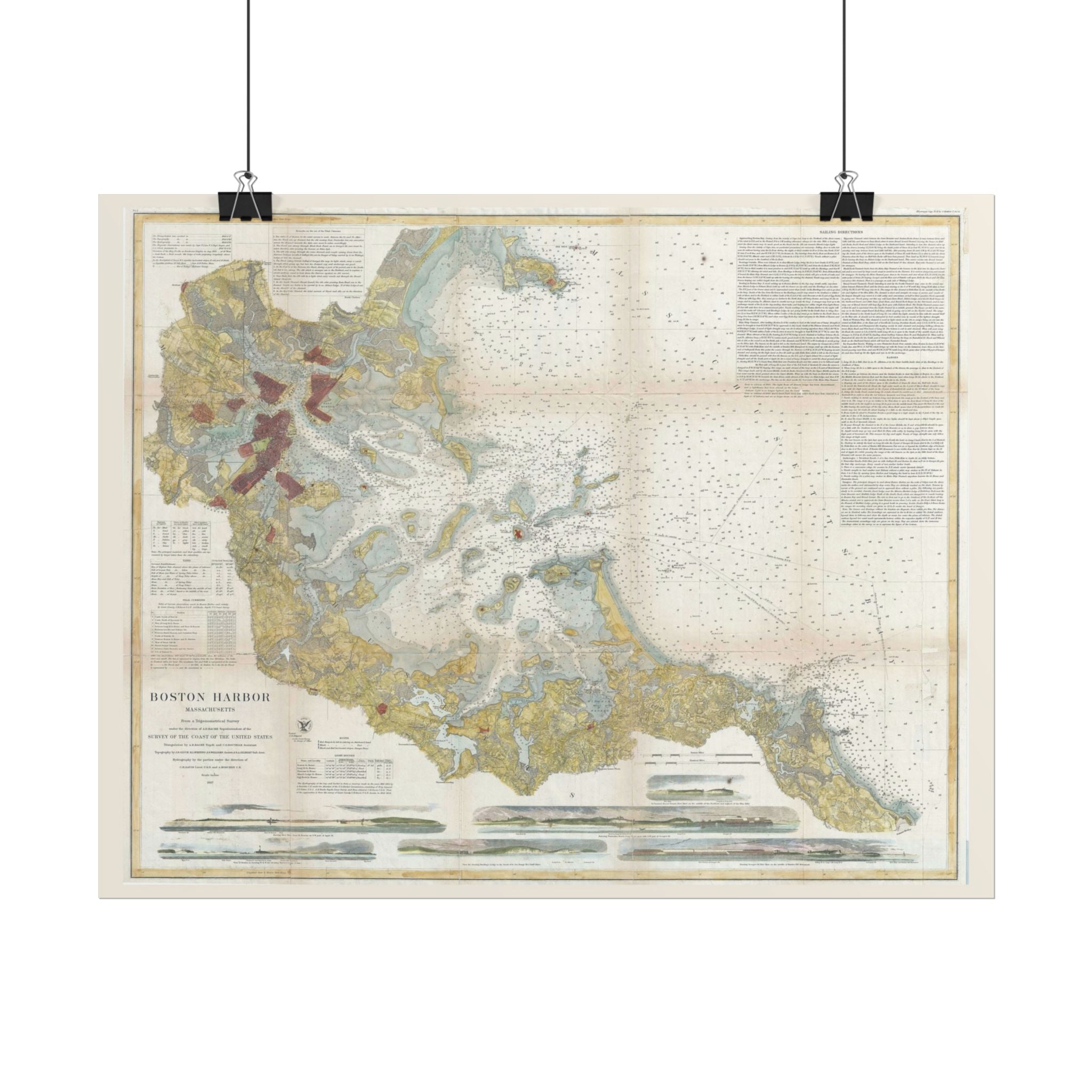 Boston Harbor (c. 1867) Historic City Map Rolled Poster | Antique Map Wall Art