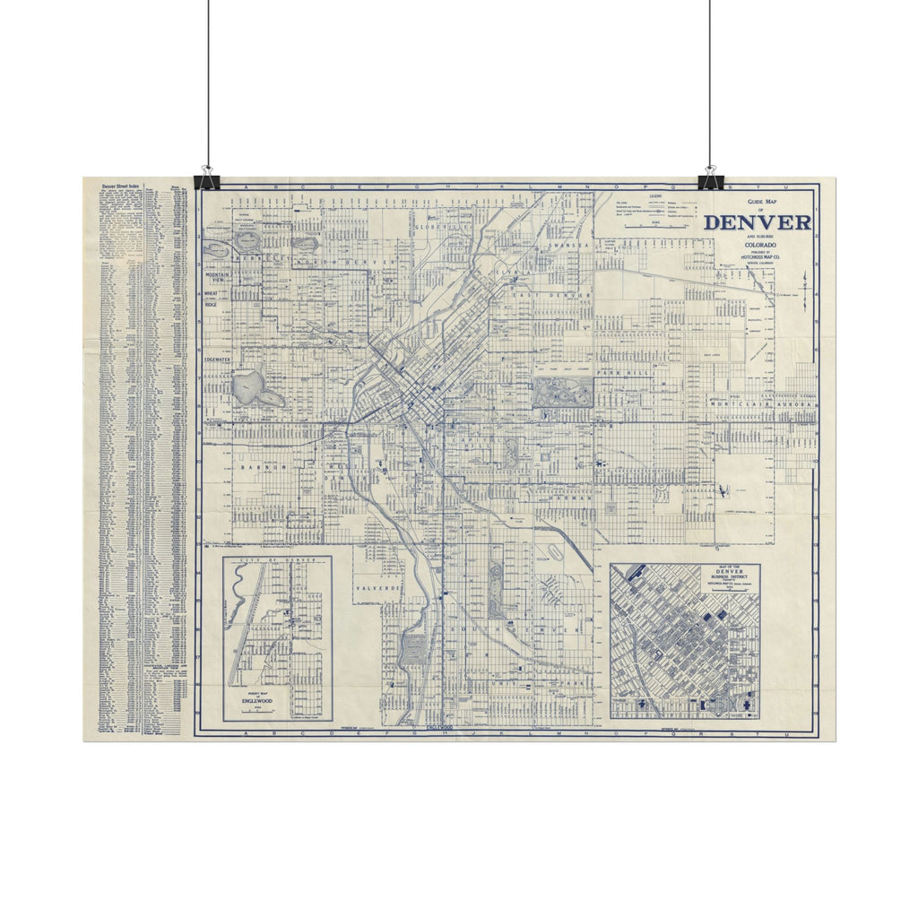 Denver, Colorado Historic Map (c. 1947) Rolled Poster | Antique City Map Wall Art