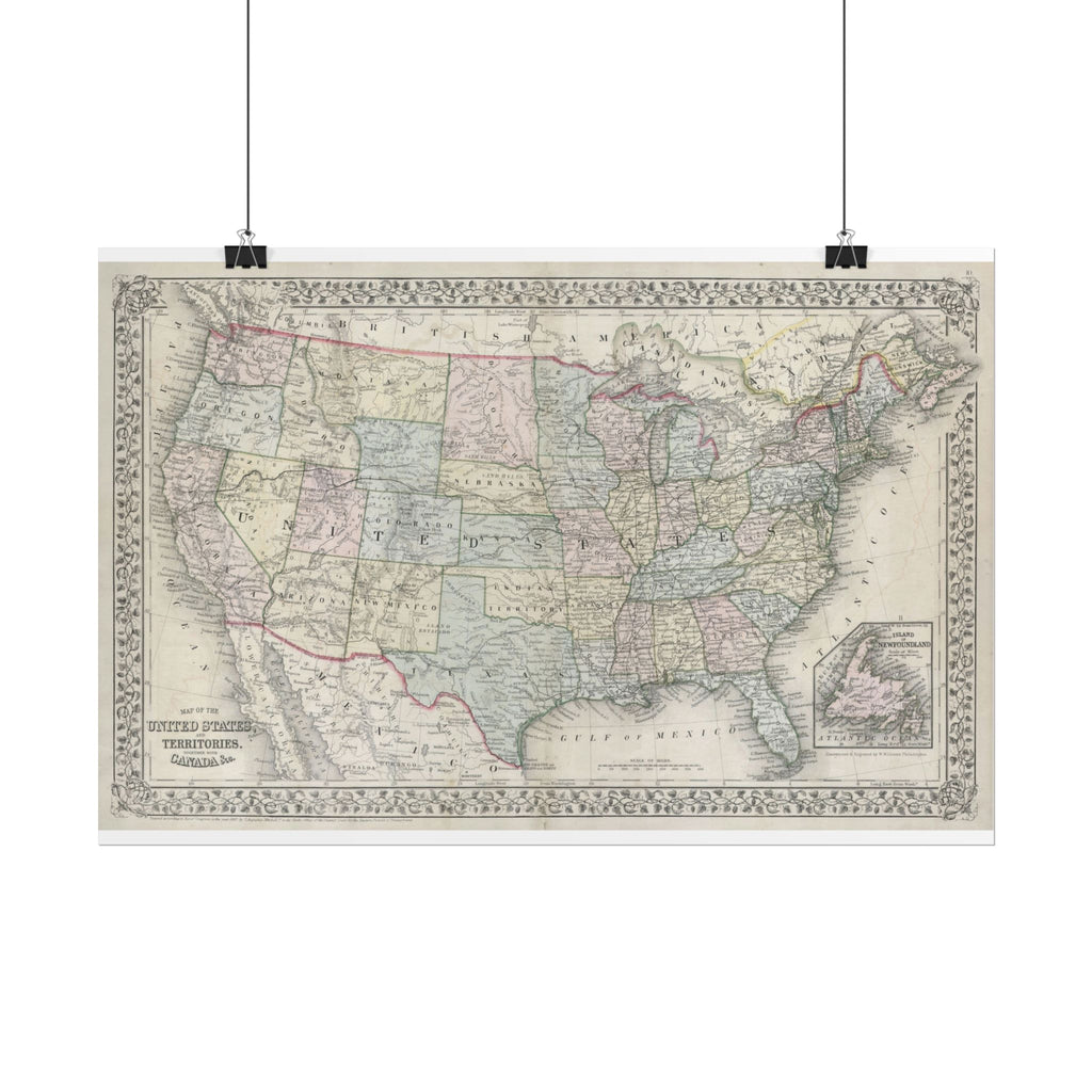 United States of America Historic Map (c. 1867) Rolled Poster | Vintage Map Wall Art